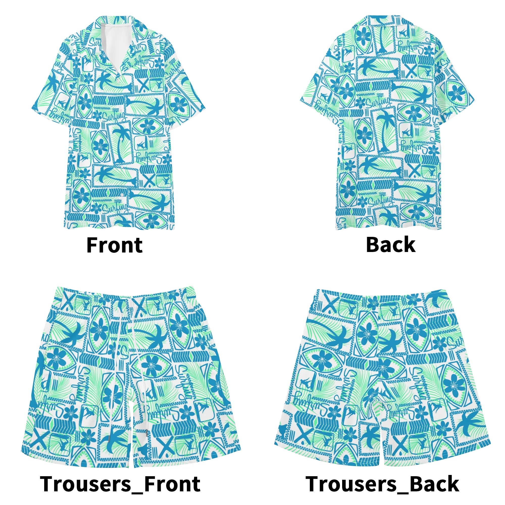 Men's Hawaiian Shirt and Shorts Set - Island Surfing