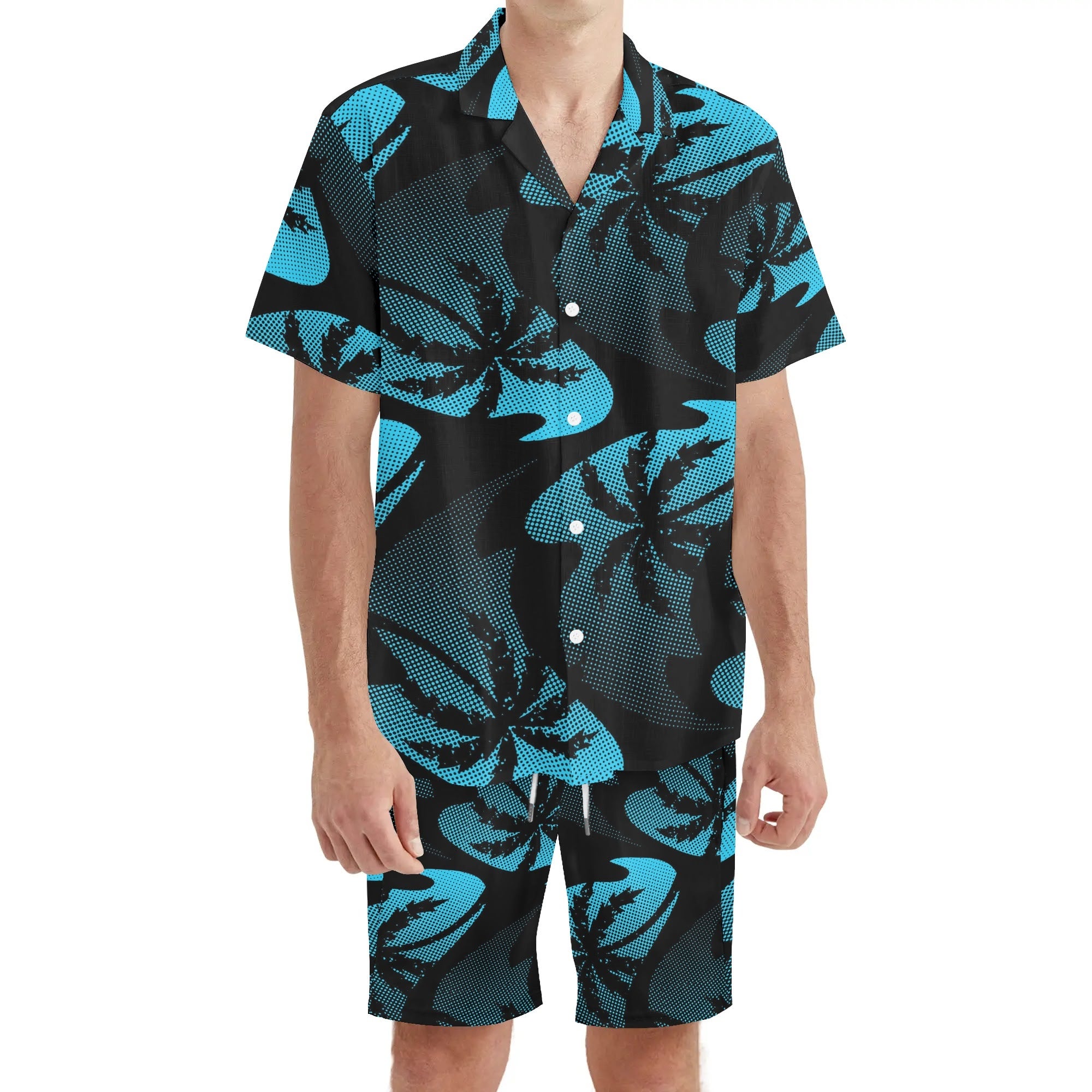 Men's Hawaiian Shirt and Shorts Set - Palm Waves