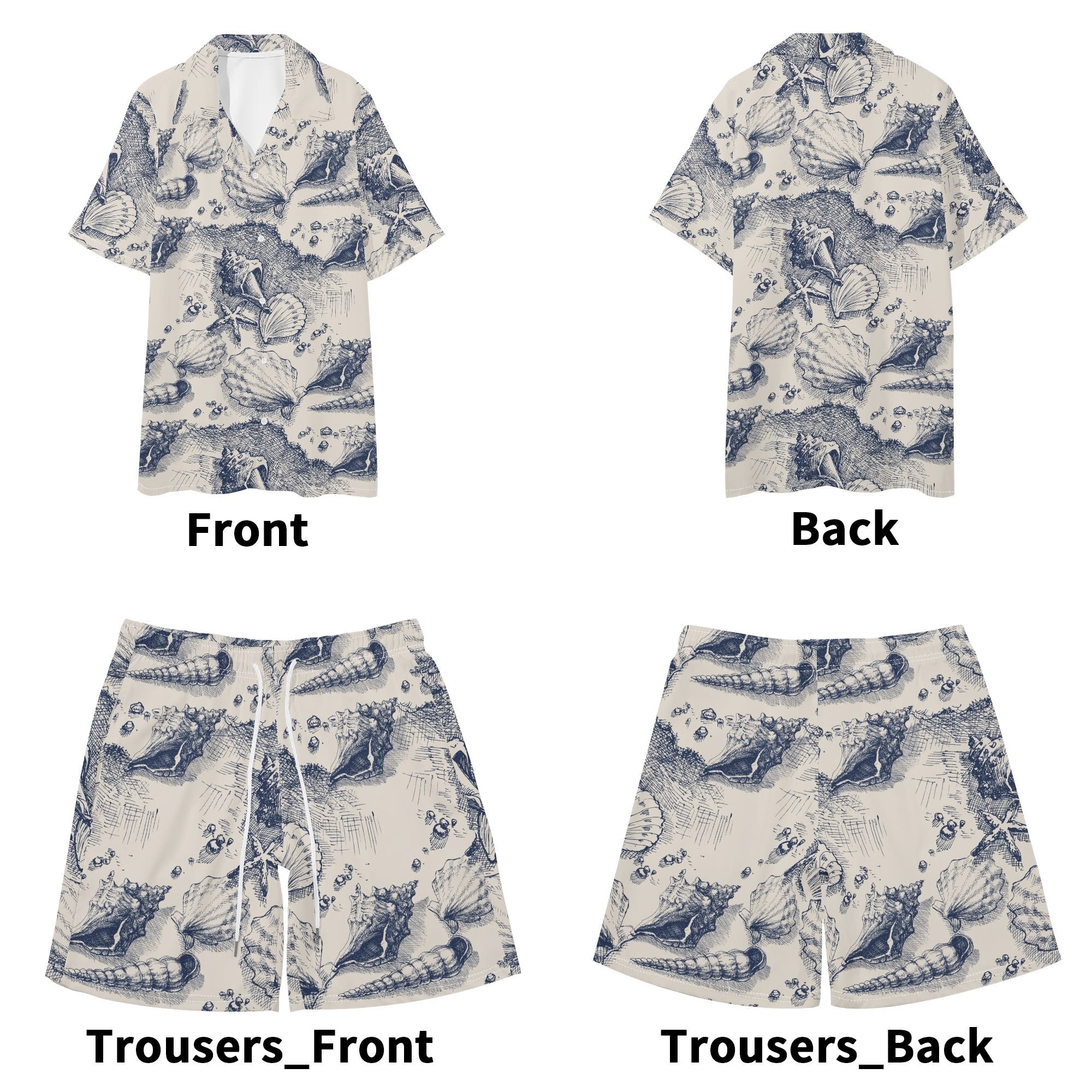 Men's Hawaiian Shirt and Shorts Set - Vintage Seashells