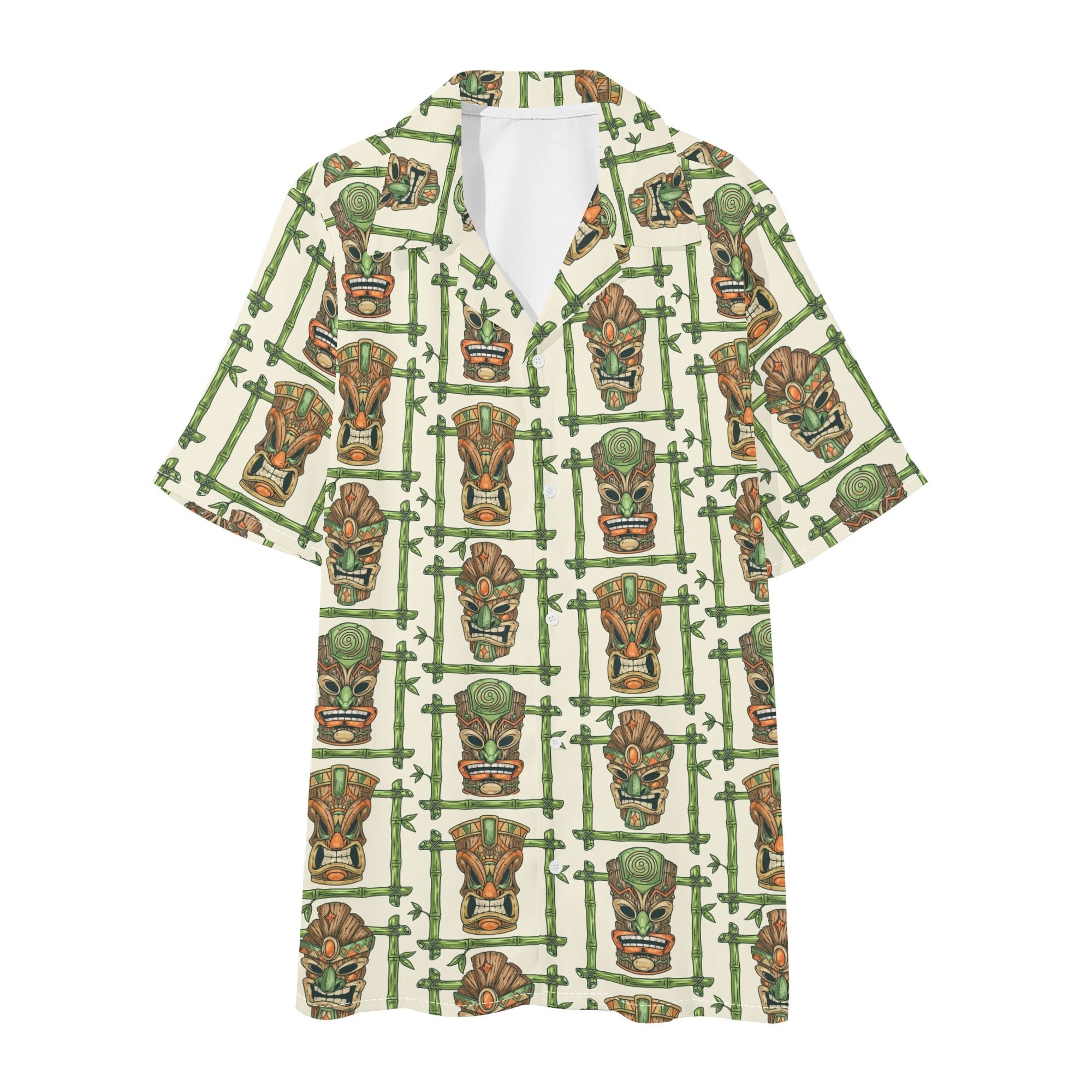 Men's Hawaiian Shirt and Shorts Set - Tiki Masks