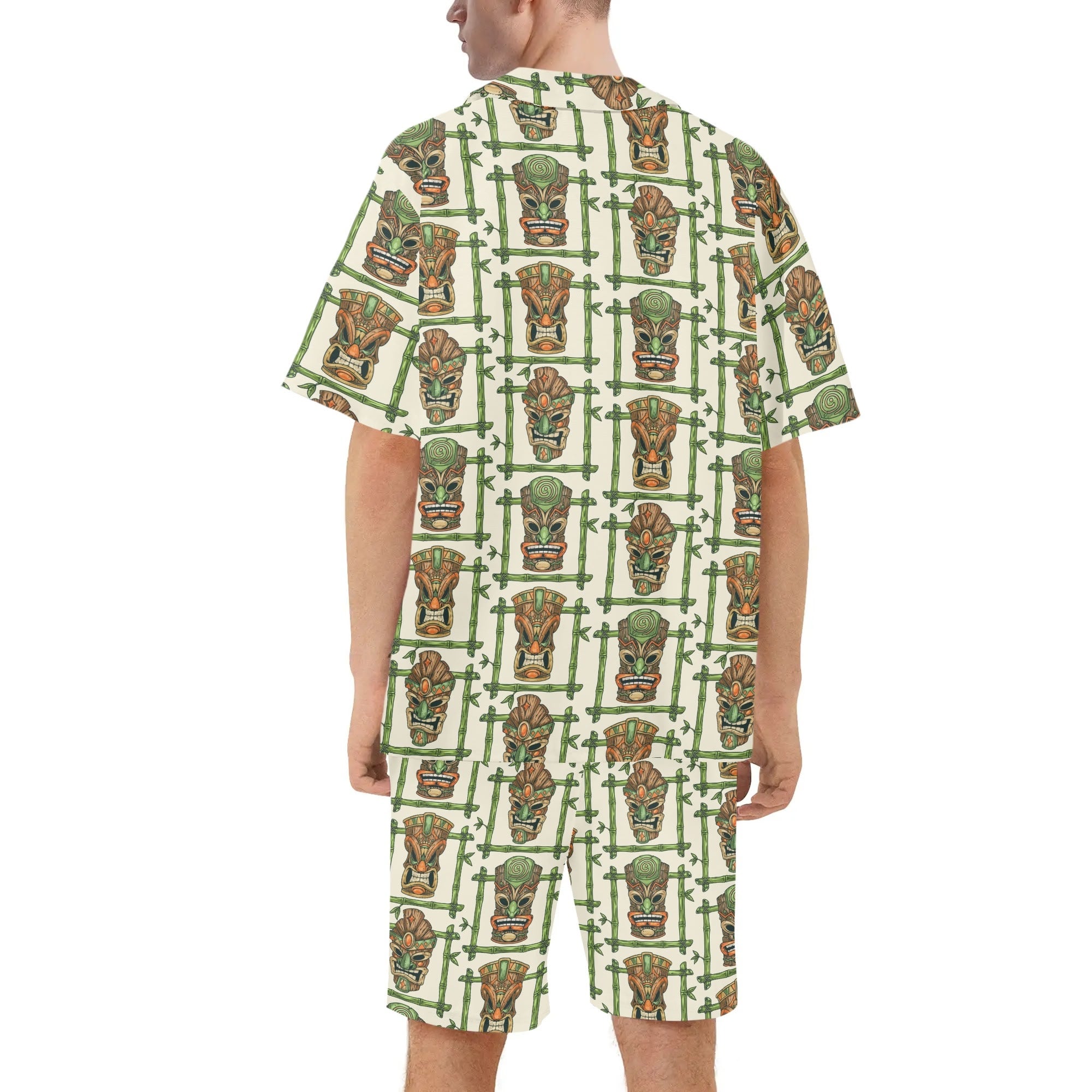 Men's Hawaiian Shirt and Shorts Set - Tiki Masks