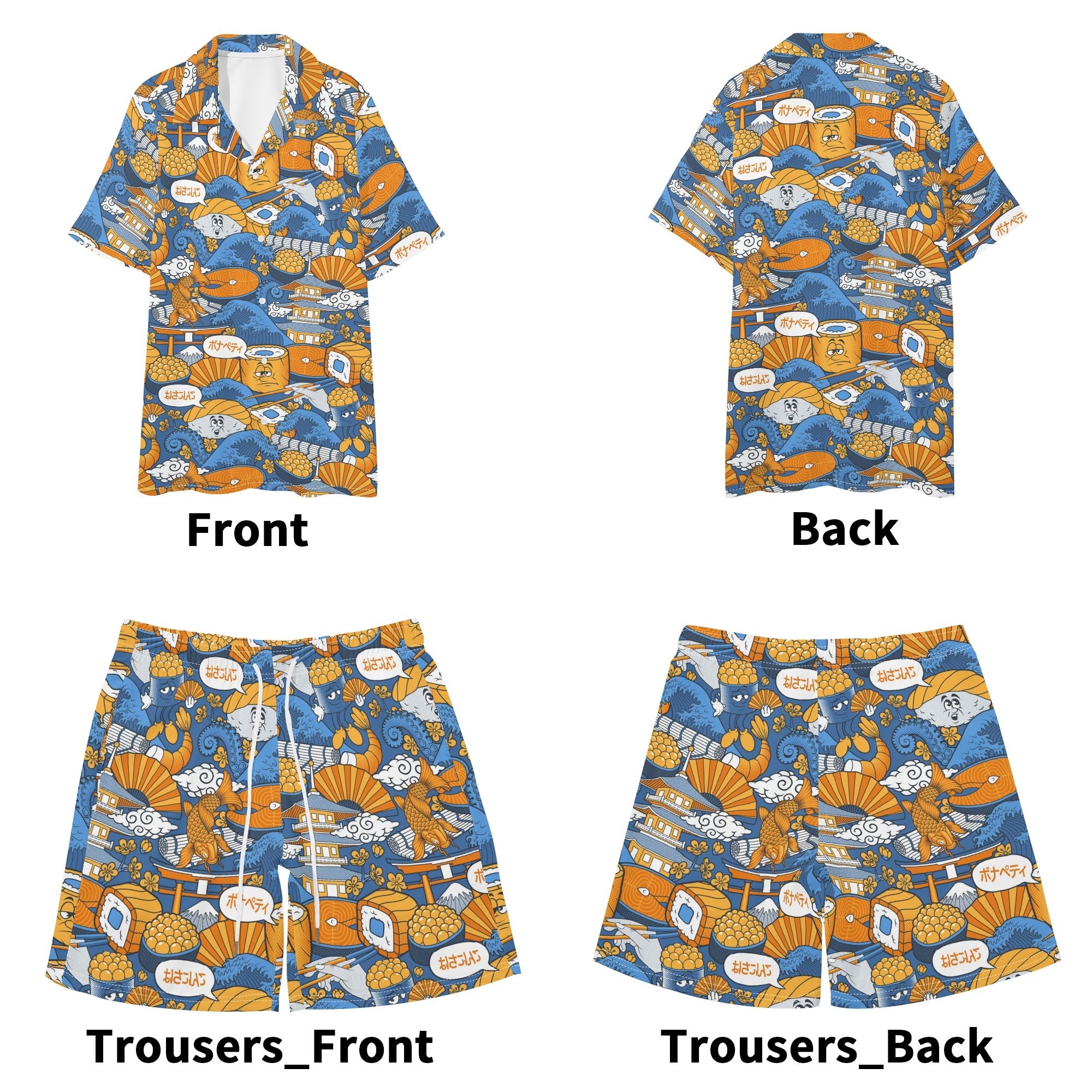 Men's Hawaiian Shirt and Shorts Set - Sushi (Blue)