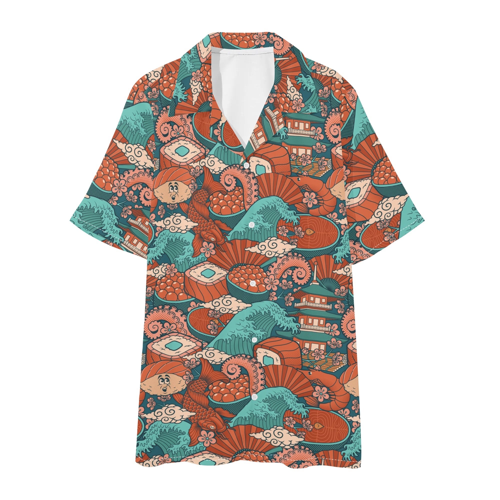 Men's Hawaiian Shirt and Shorts Set - Sushi (Red)