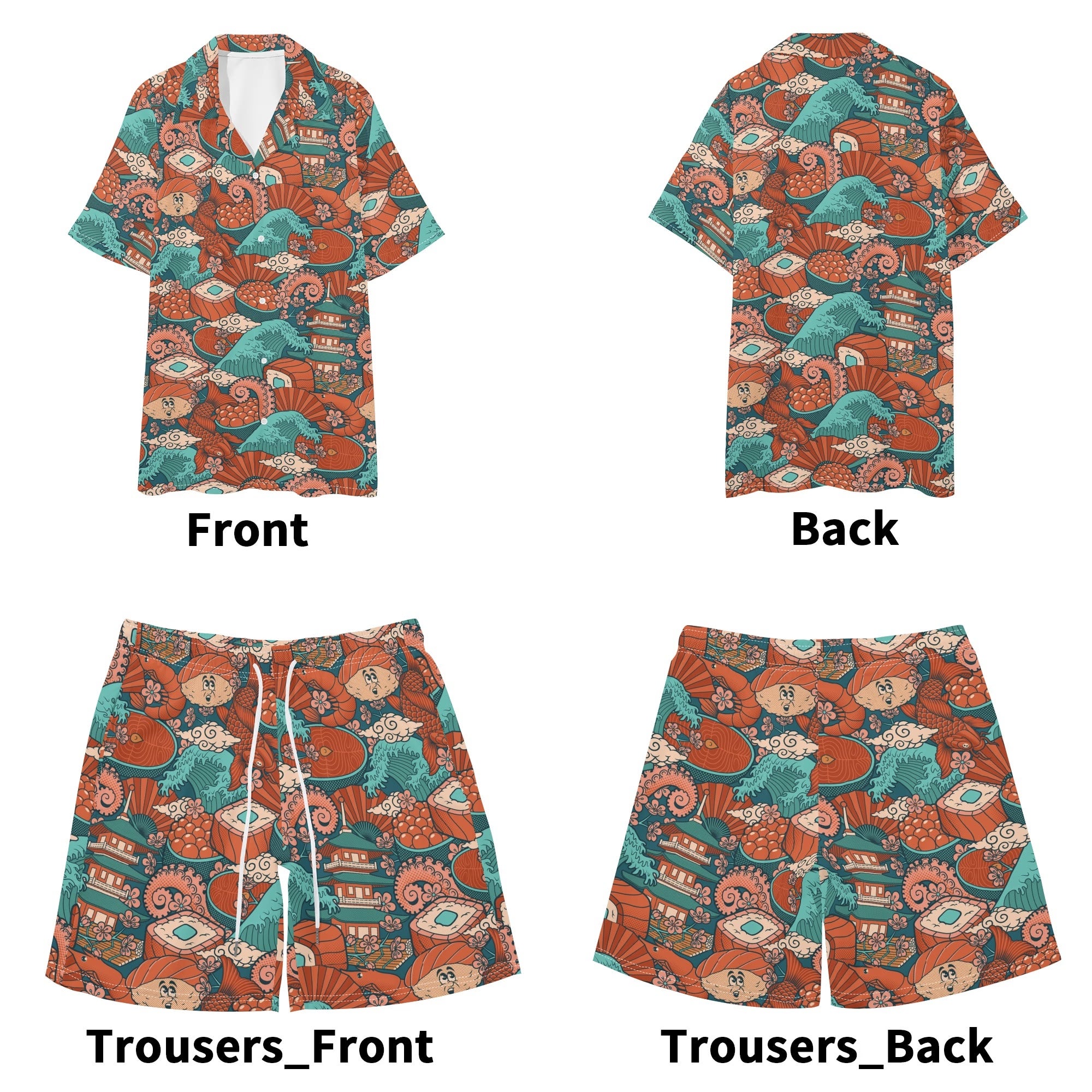 Men's Hawaiian Shirt and Shorts Set - Sushi (Red)