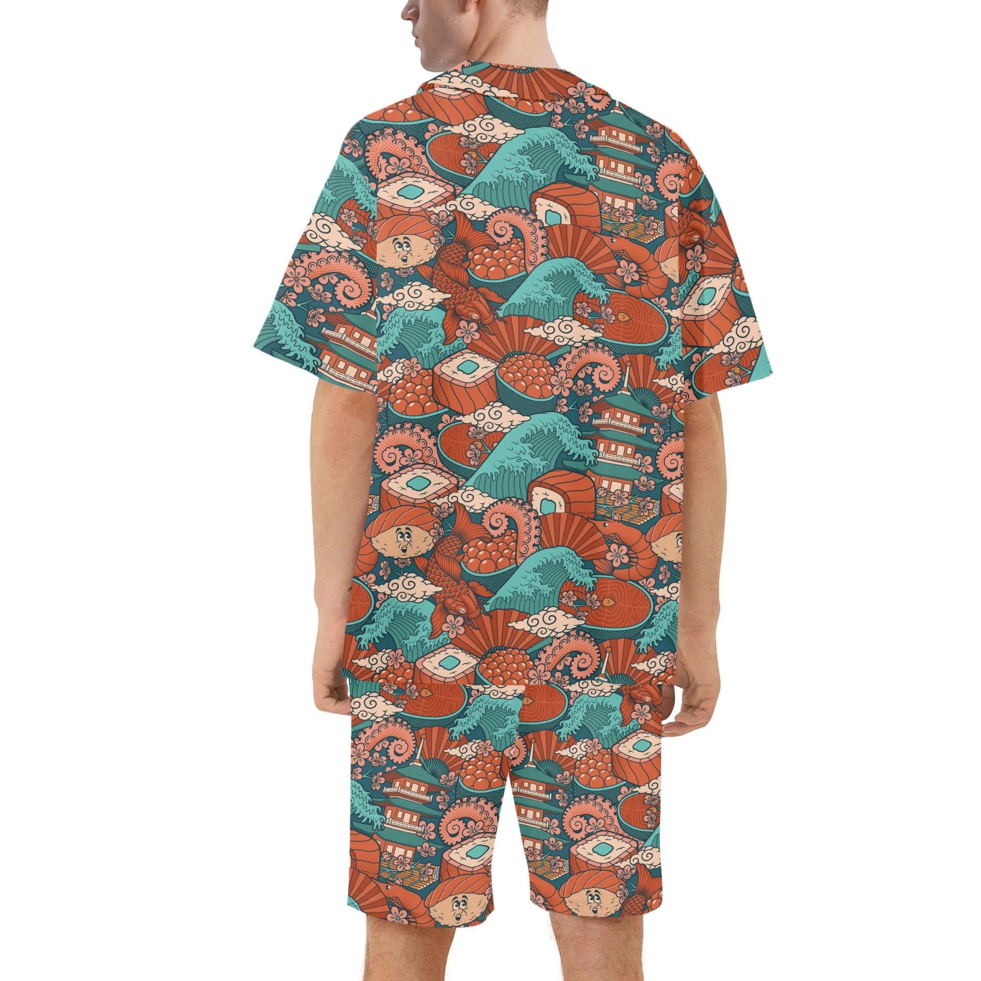 Men's Hawaiian Shirt and Shorts Set - Sushi (Red)