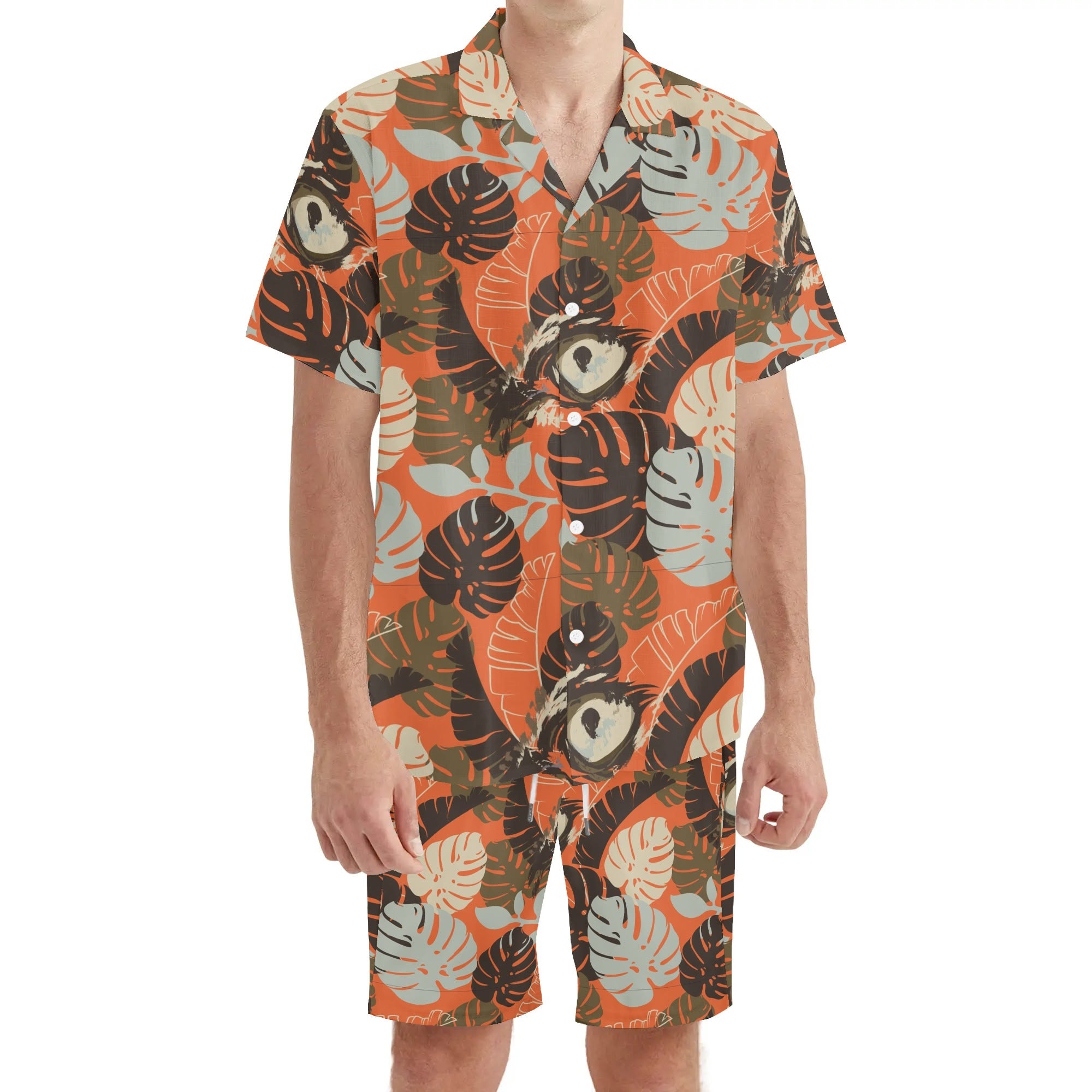 Men's Hawaiian Shirt and Shorts Set - Leopards Eye