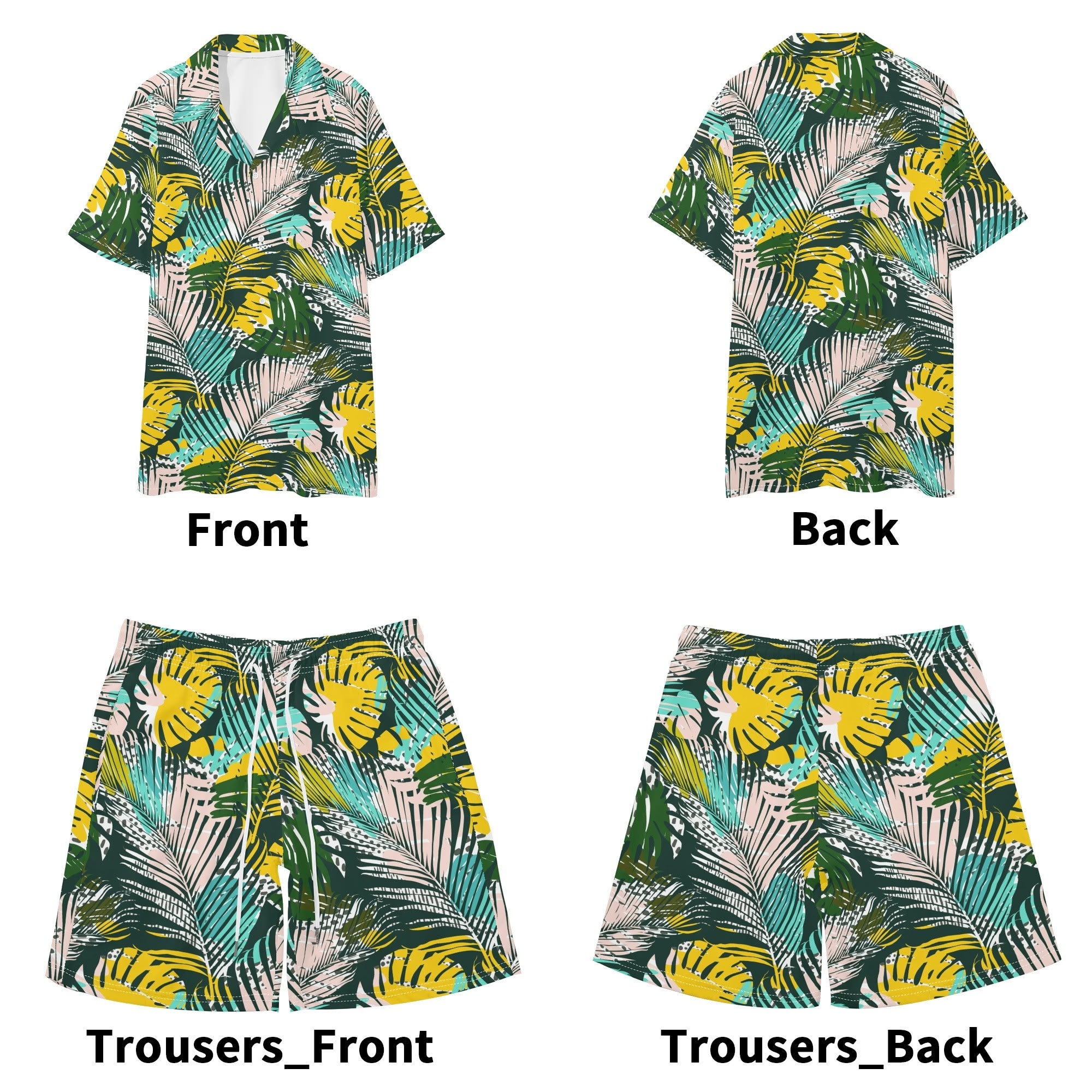 Men's Hawaiian Shirt and Shorts Set - Tropical Palms