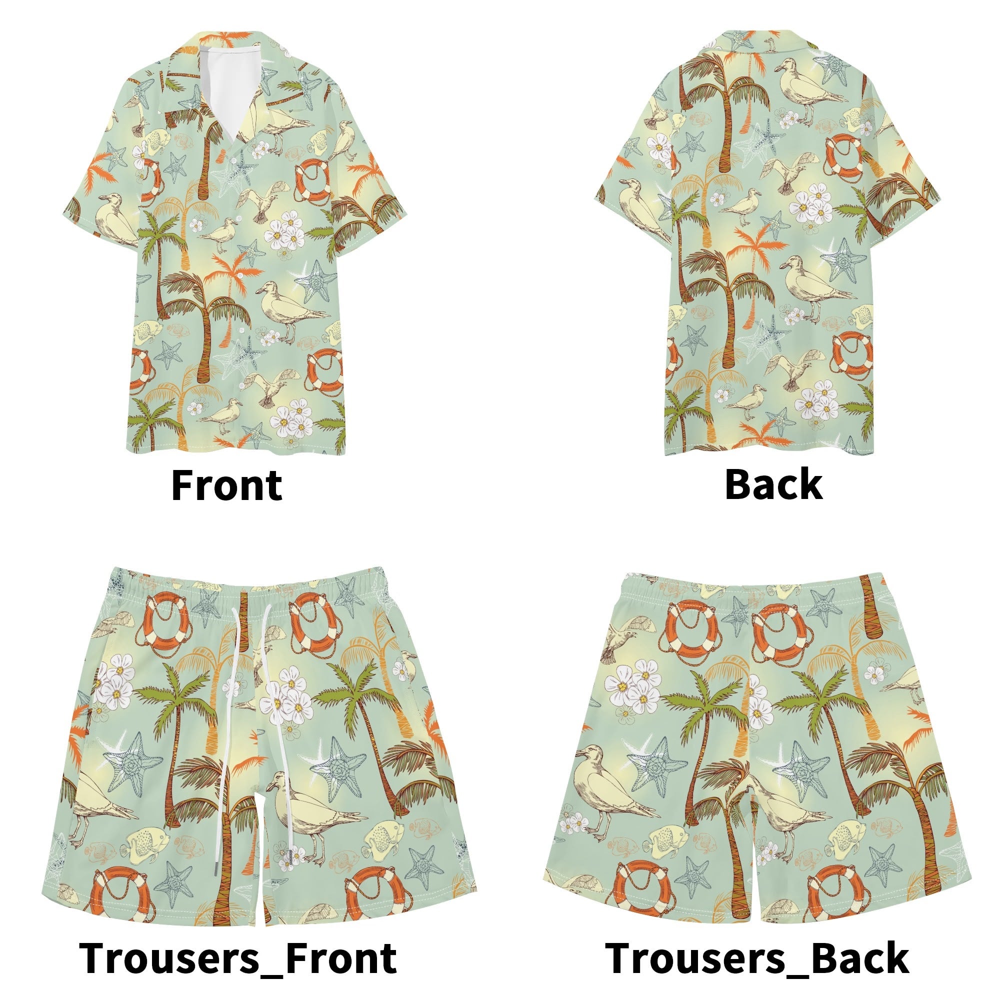 Men's Hawaiian Shirt and Shorts Set - Sandpiper Beach