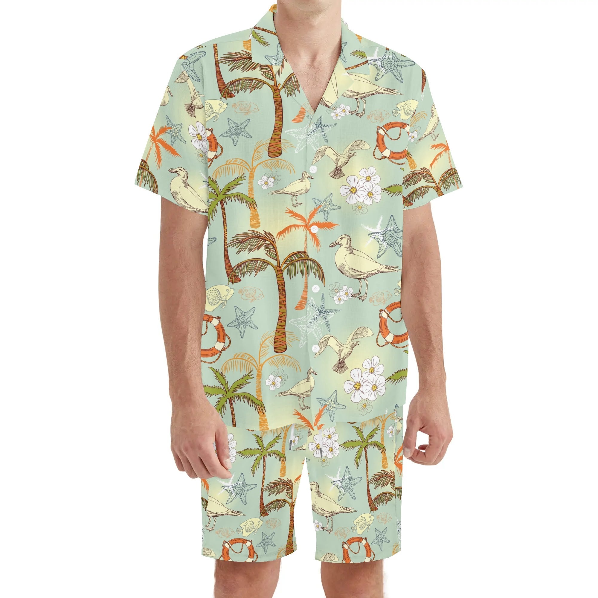 Men's Hawaiian Shirt and Shorts Set - Sandpiper Beach