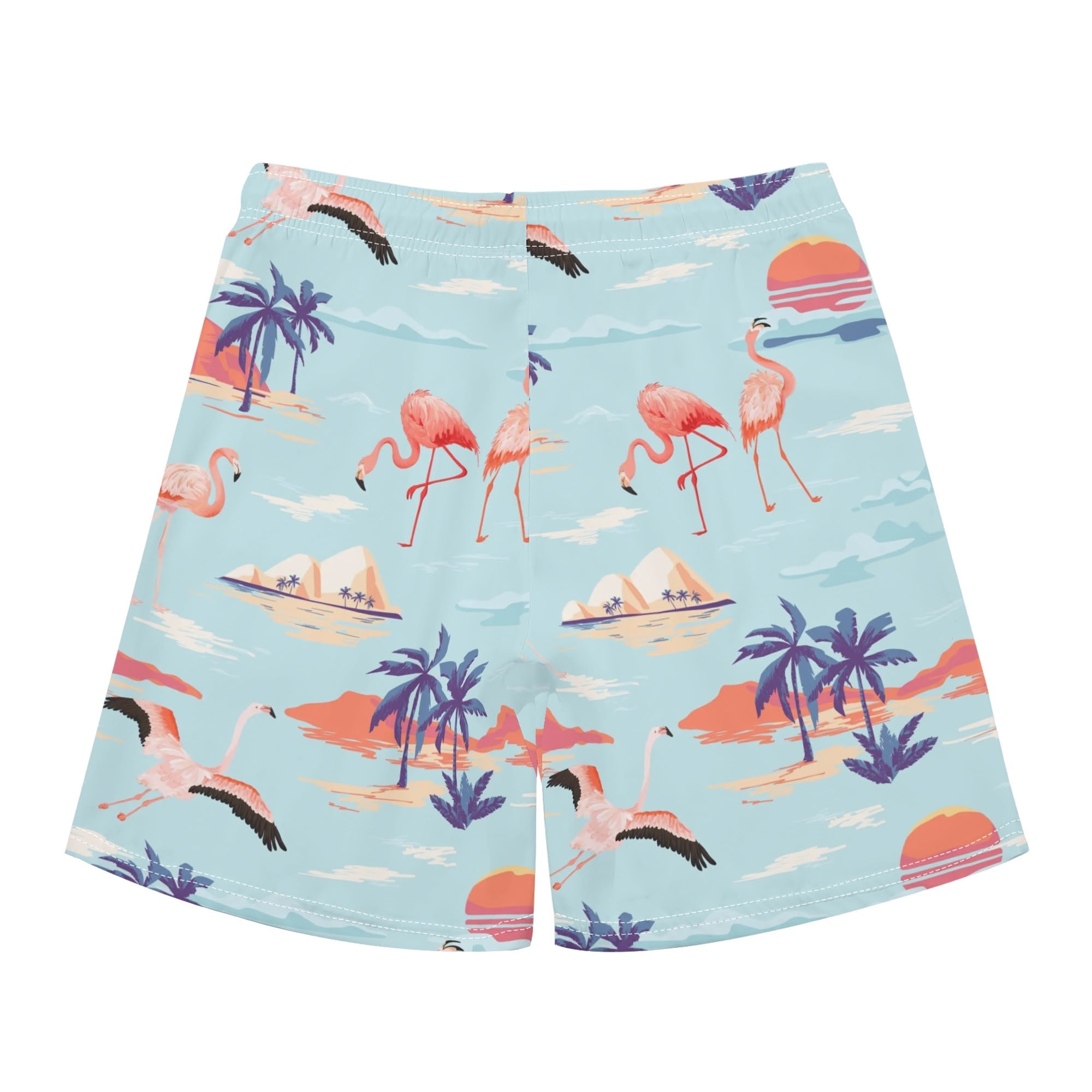 Men's Hawaiian Shirt and Shorts Set - Flamingo Sunset