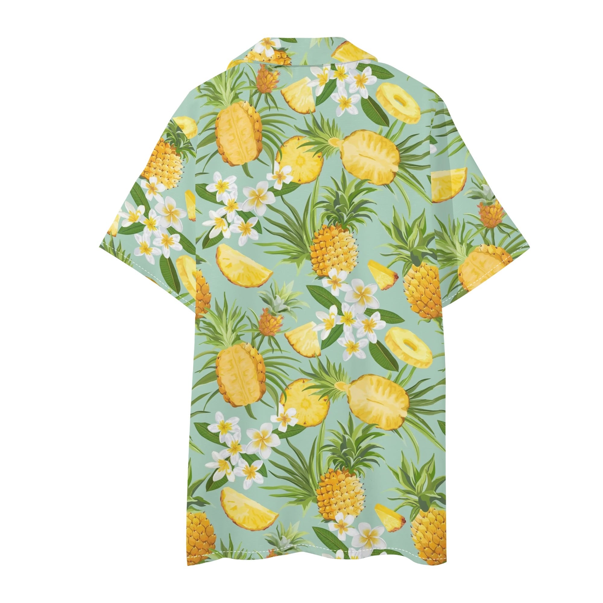 Men's Hawaiian Shirt and Shorts Set - Pineapples & Plumeria (Green)