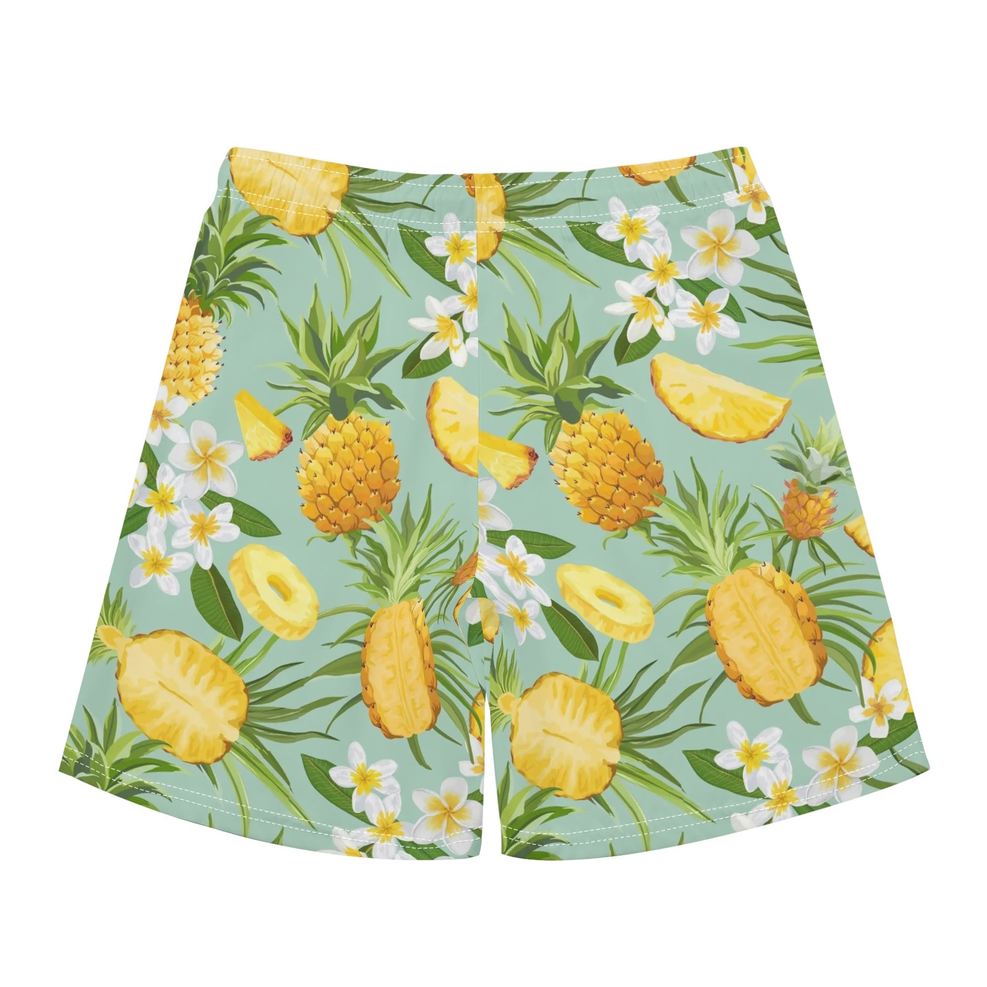 Men's Hawaiian Shirt and Shorts Set - Pineapples & Plumeria (Green)