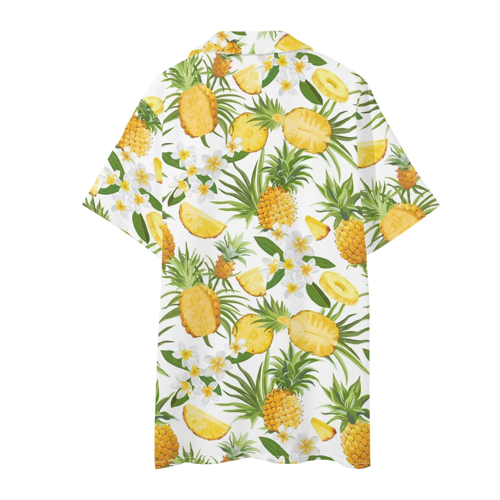 Men's Hawaiian Shirt and Shorts Set - Pineapples & Plumeria (White)