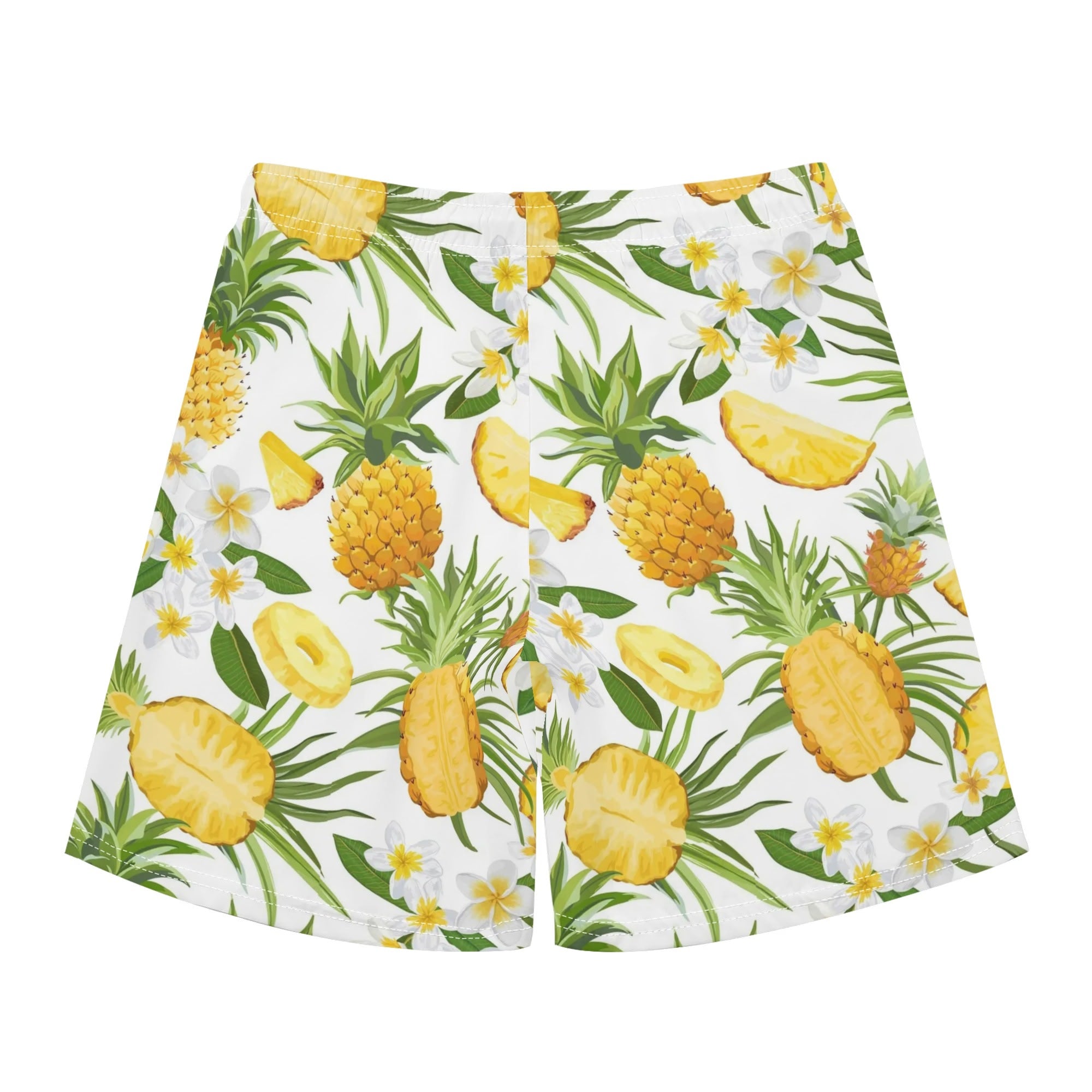 Men's Hawaiian Shirt and Shorts Set - Pineapples & Plumeria (White)