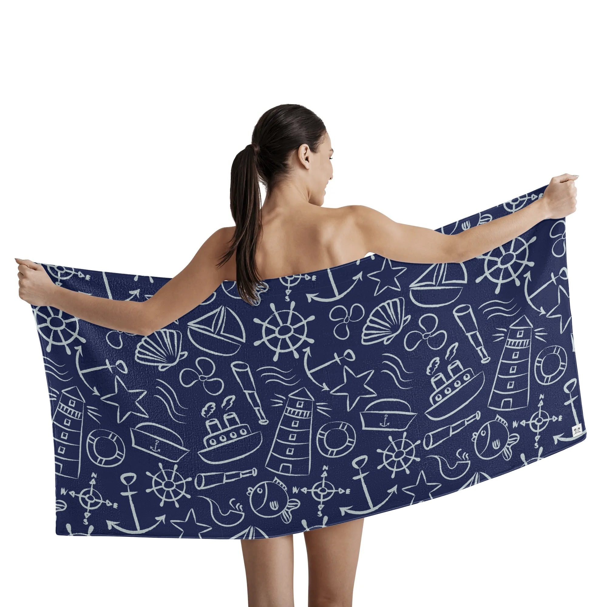 Bath Towel - Nautical Print in Navy