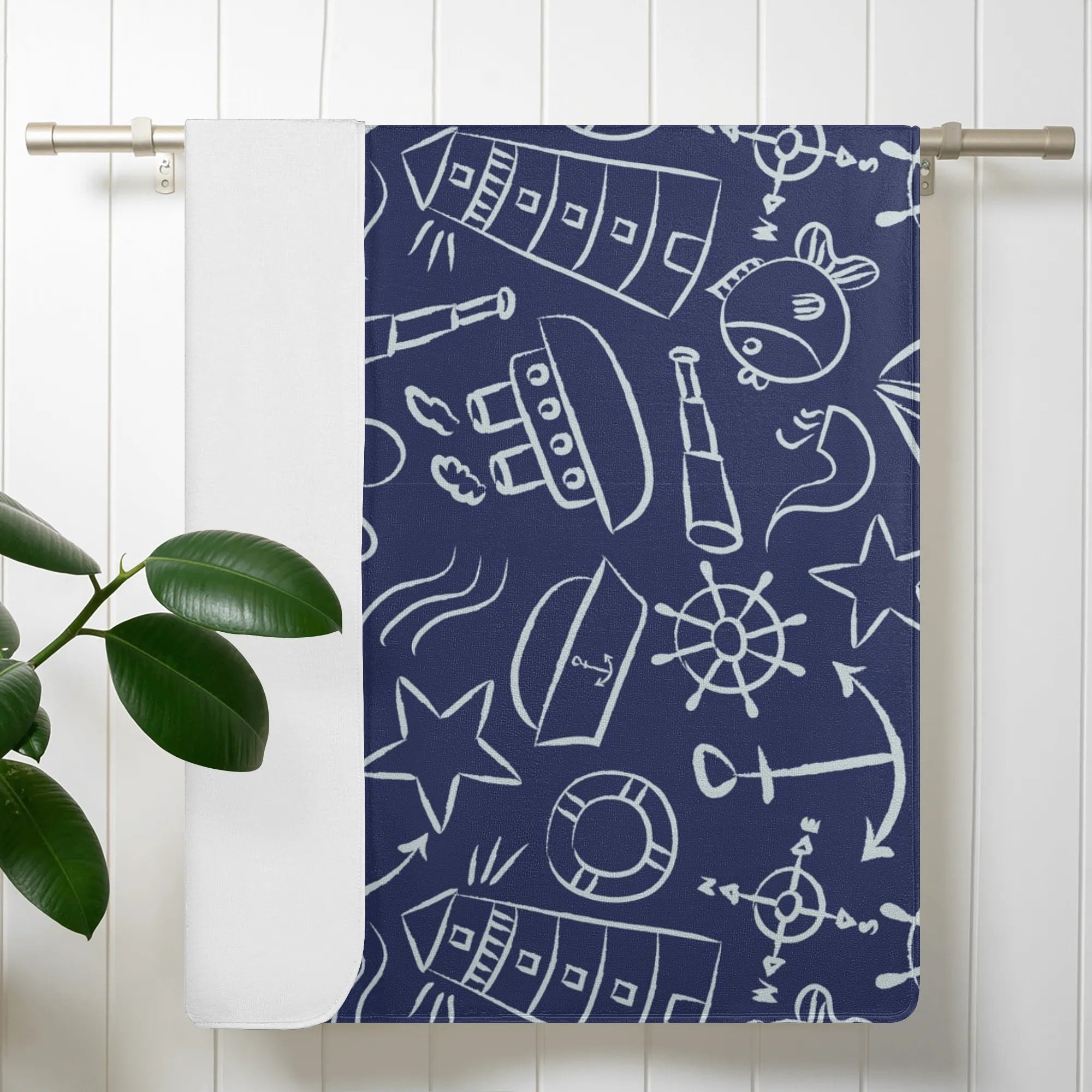 Bath Towel - Nautical Print in Navy