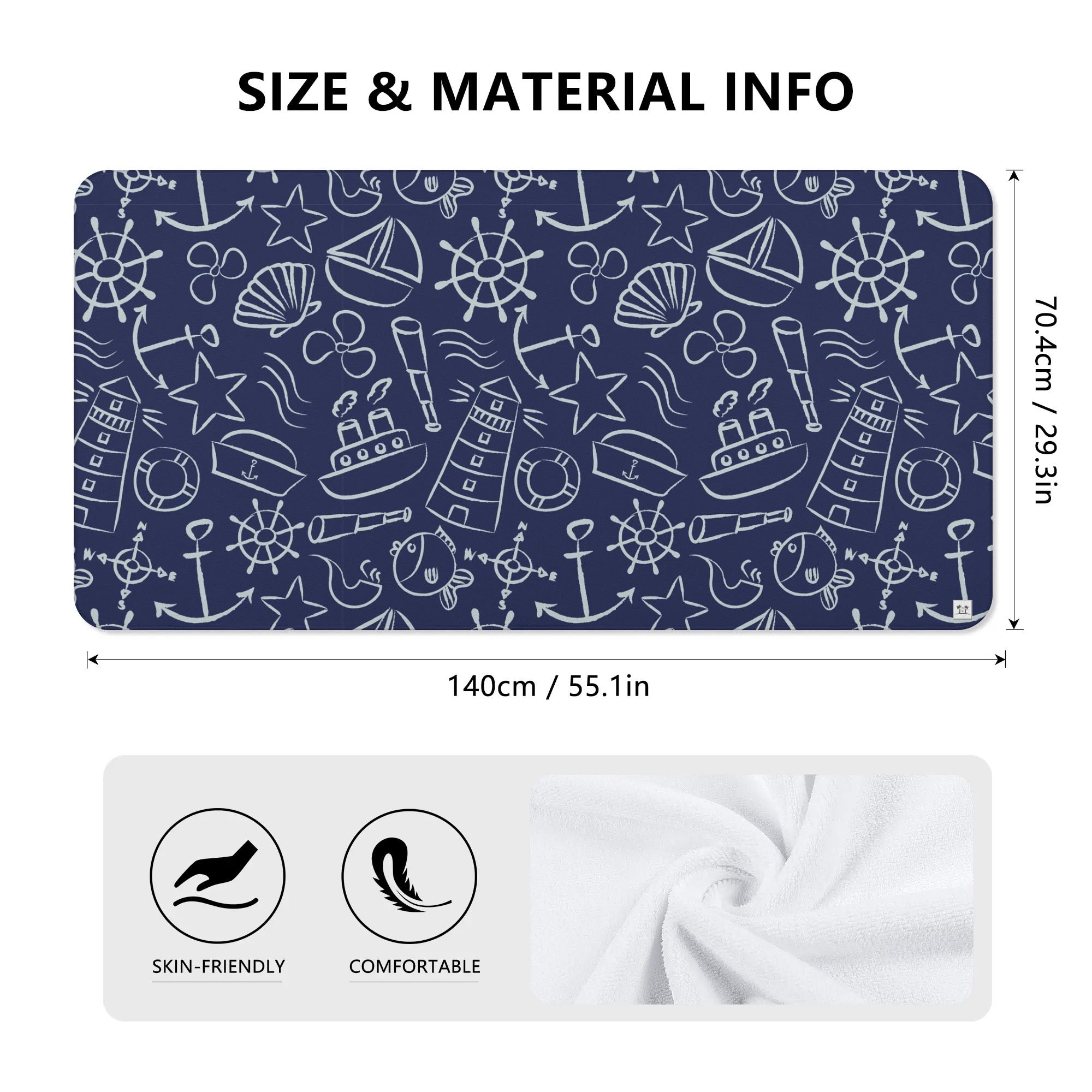 Bath Towel - Nautical Print in Navy