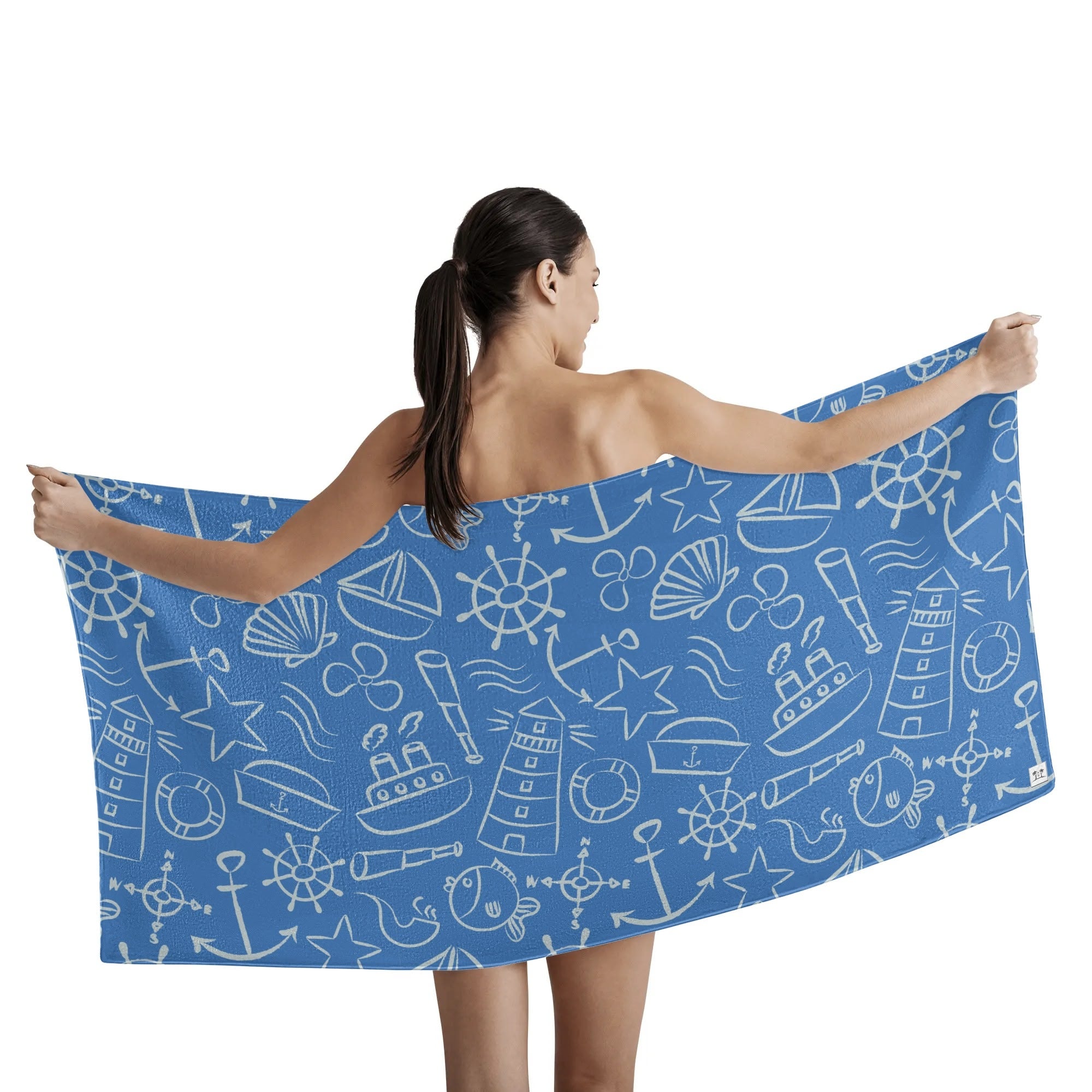 Bath Towel - Nautical Print in Cobalt