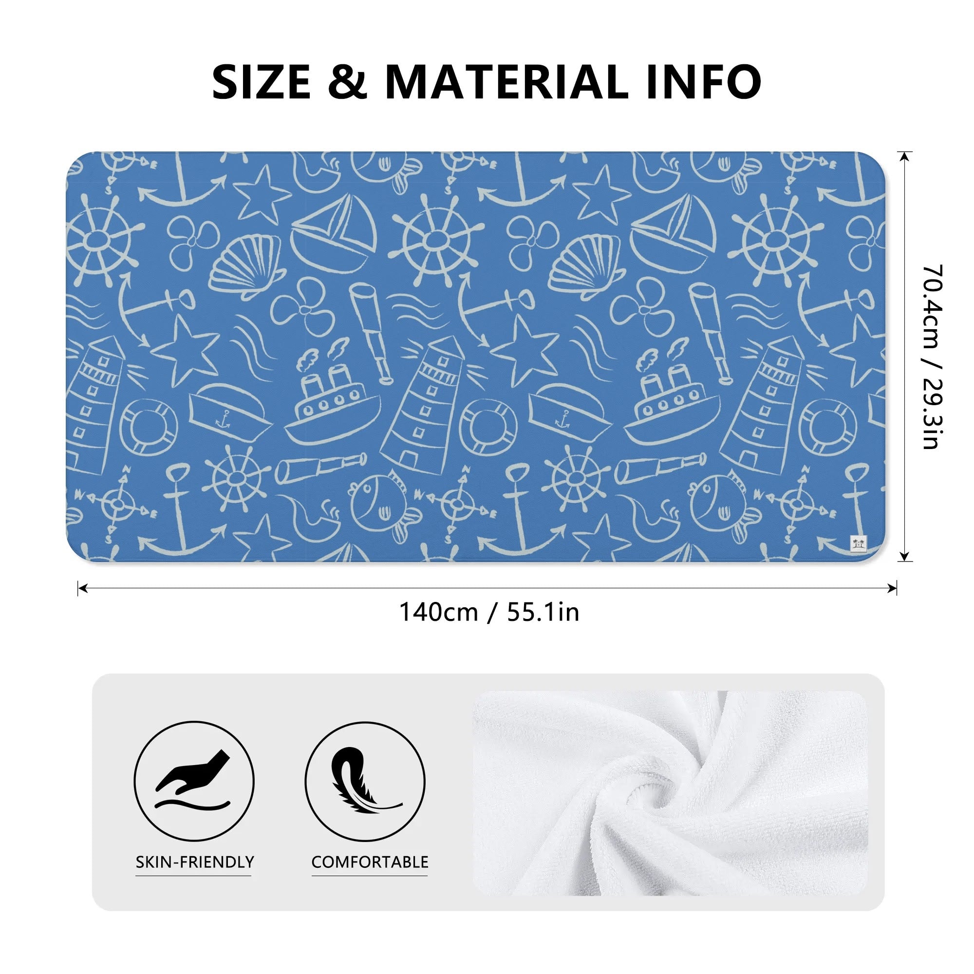 Bath Towel - Nautical Print in Cobalt