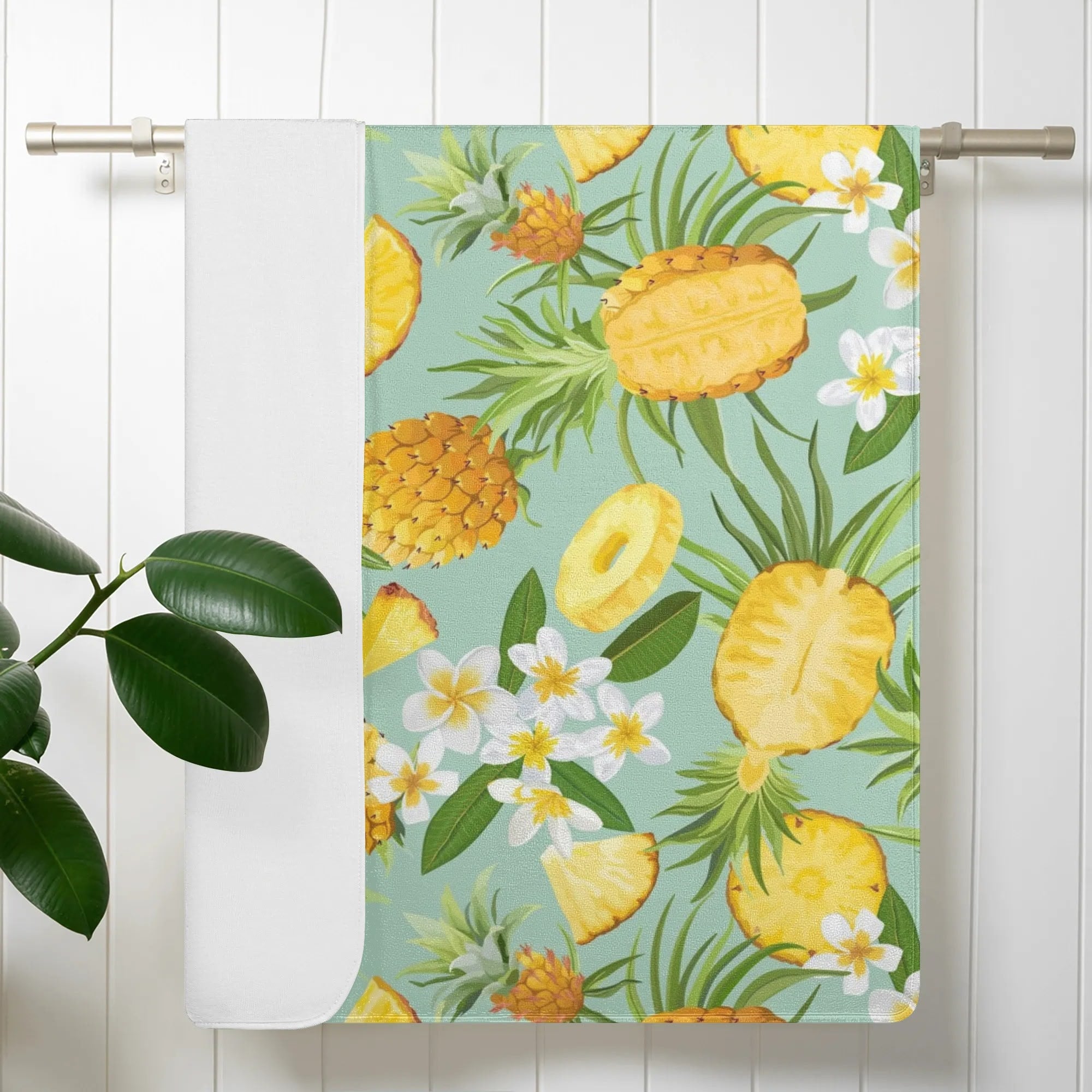 Bath Towel - Pineapples & Plumeria (Green)