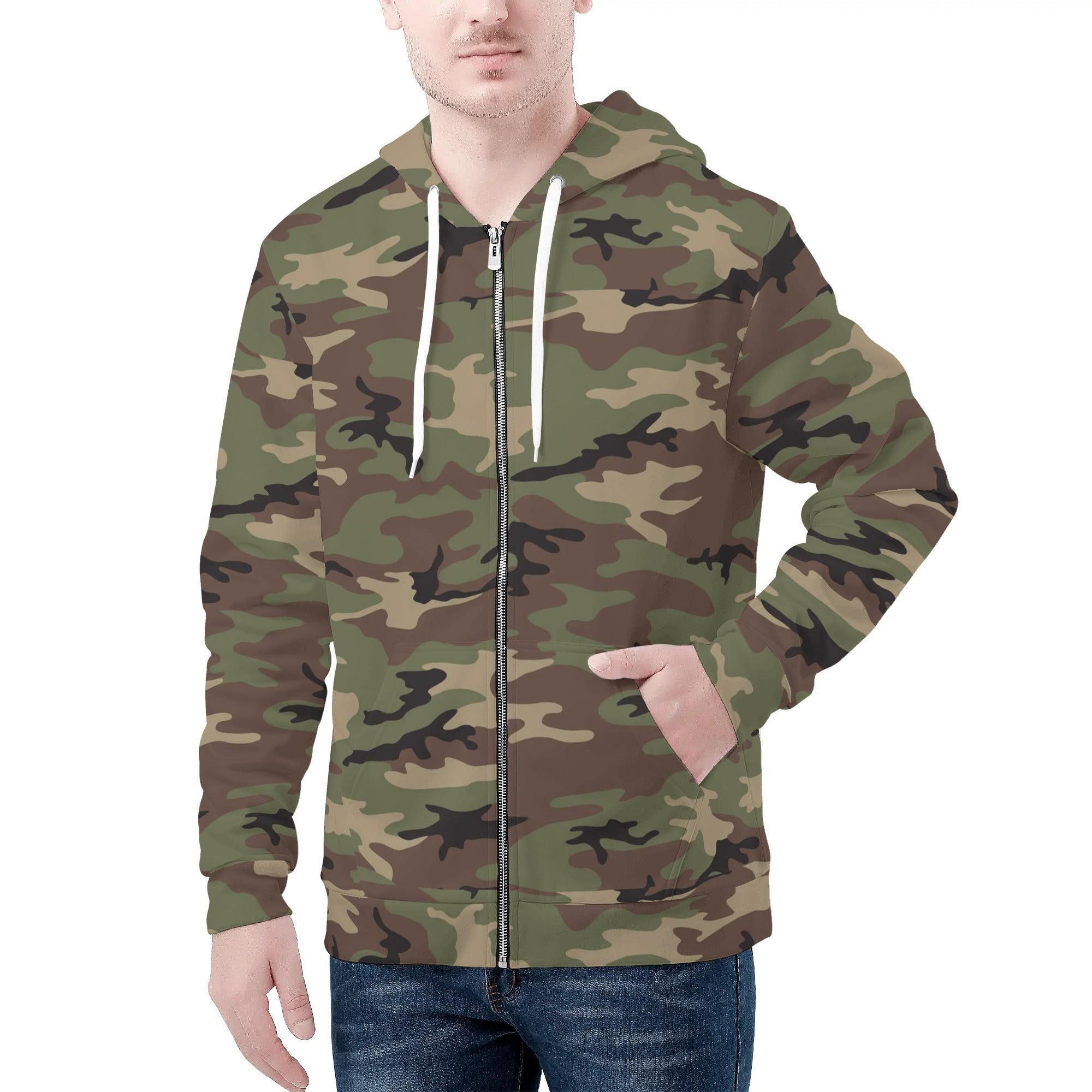 Men's Allover Print Zip-Up Hoodie - Camo