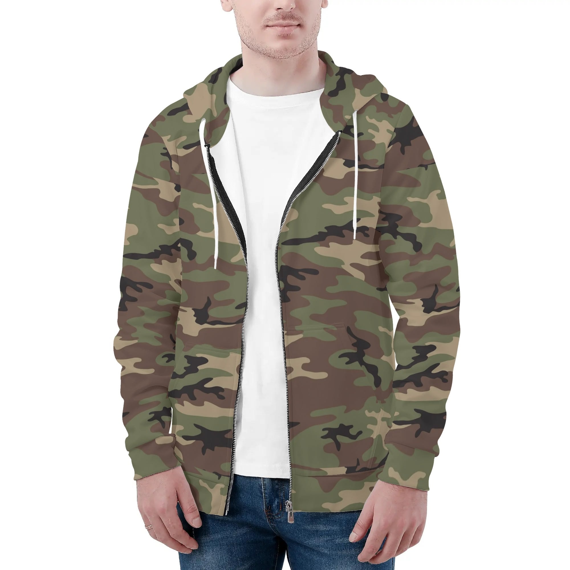 Men's Allover Print Zip-Up Hoodie - Camo