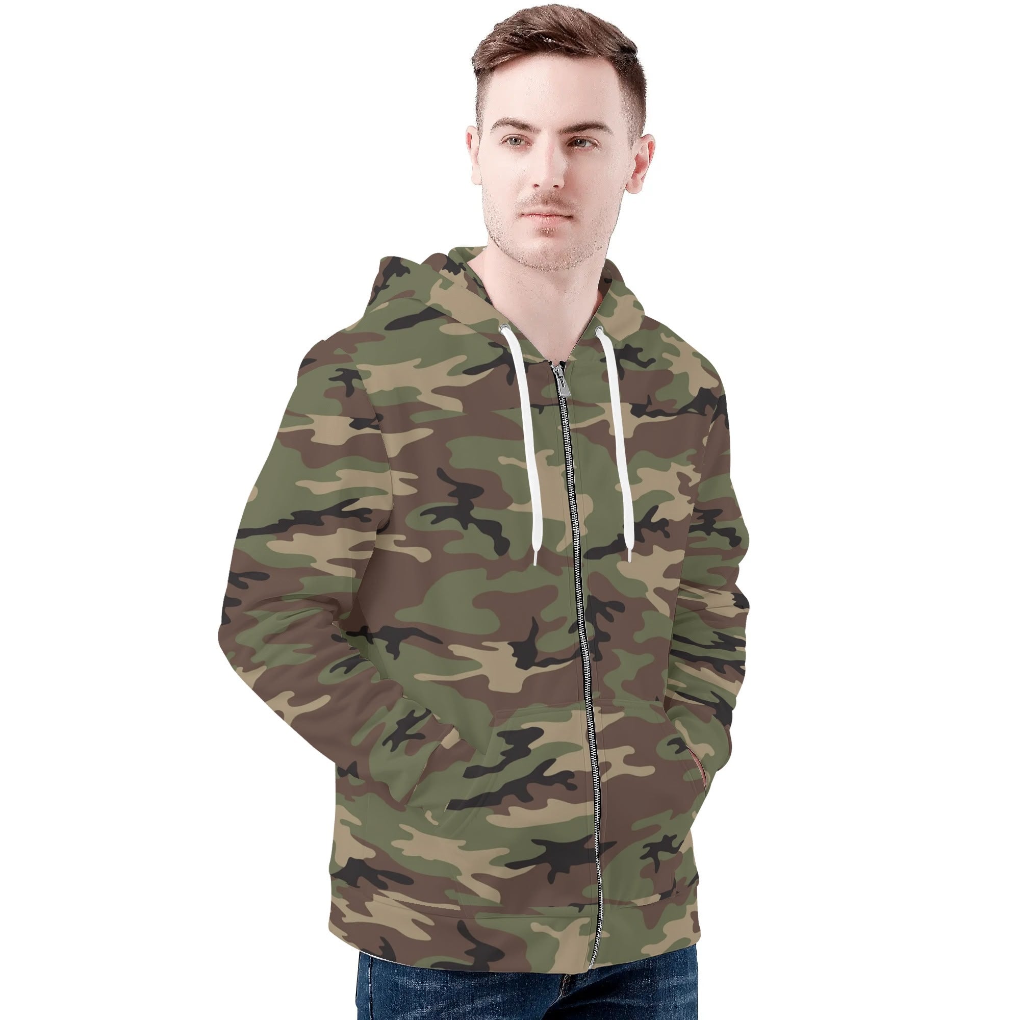 Men's Allover Print Zip-Up Hoodie - Camo