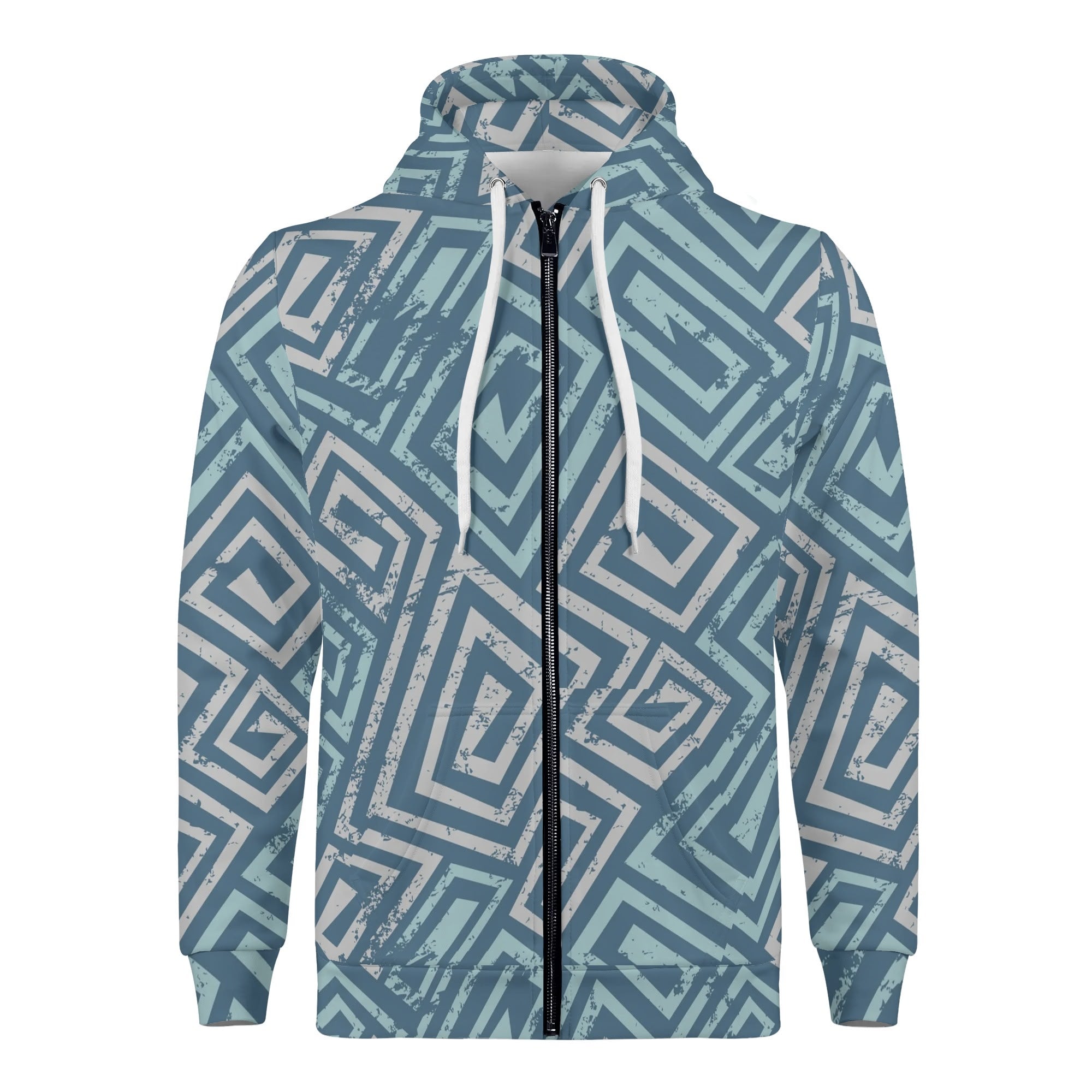 Men's Allover Print Zip-Up Hoodie - Greek Spiral