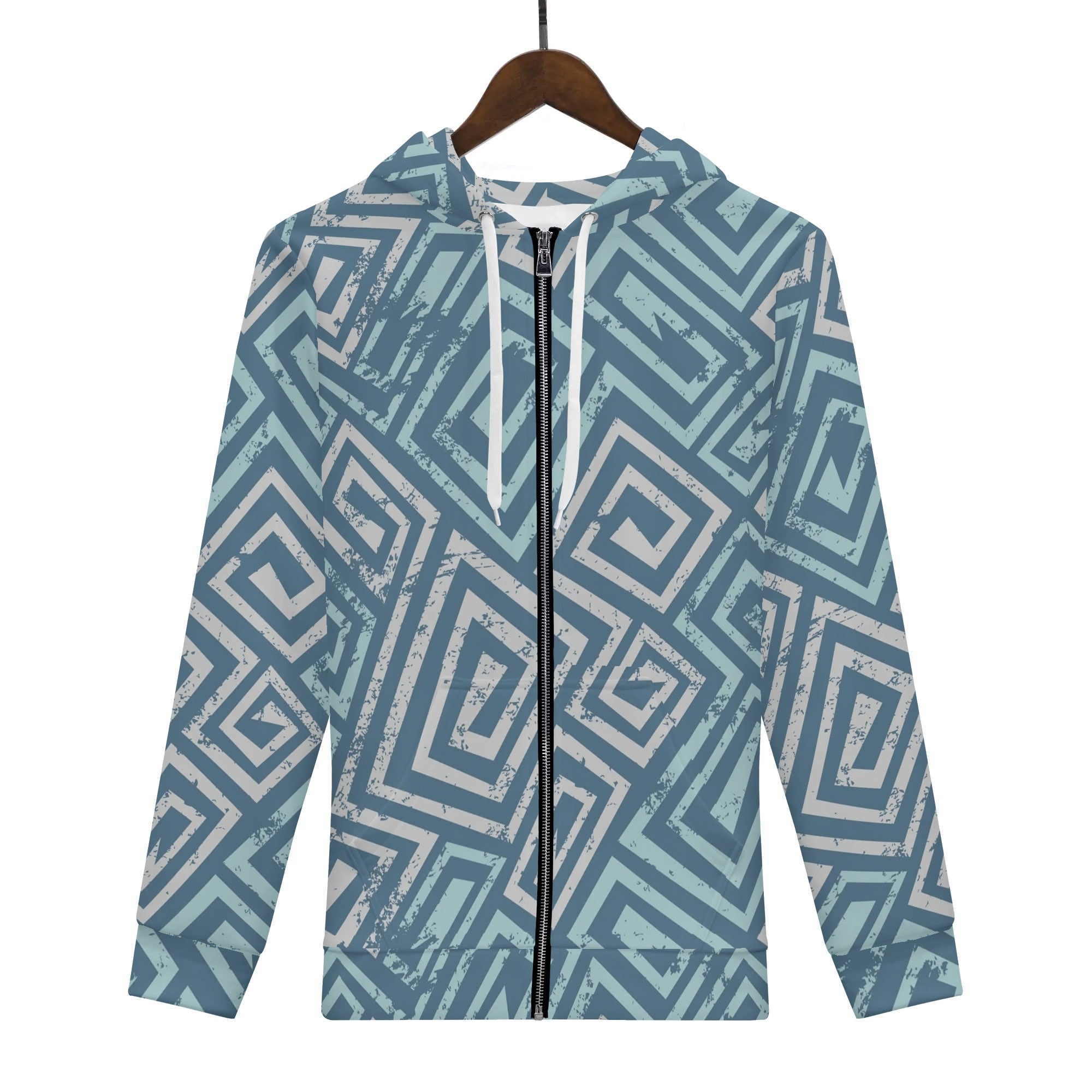 Men's Allover Print Zip-Up Hoodie - Greek Spiral