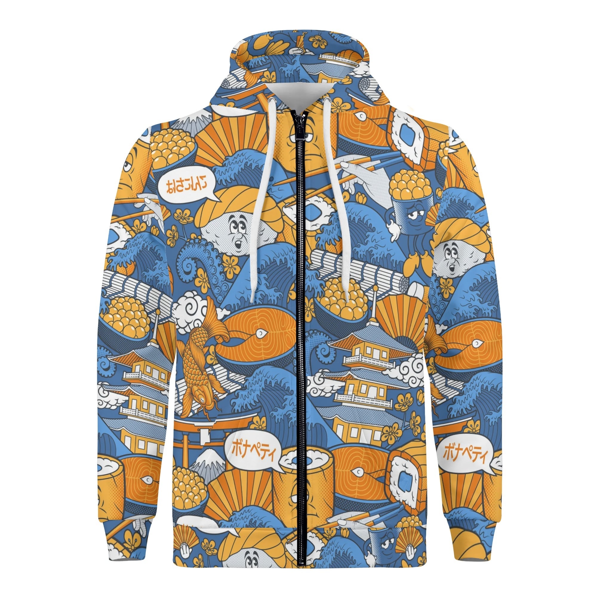 Men's Allover Print Zip-Up Hoodie - Sushi (Blue)