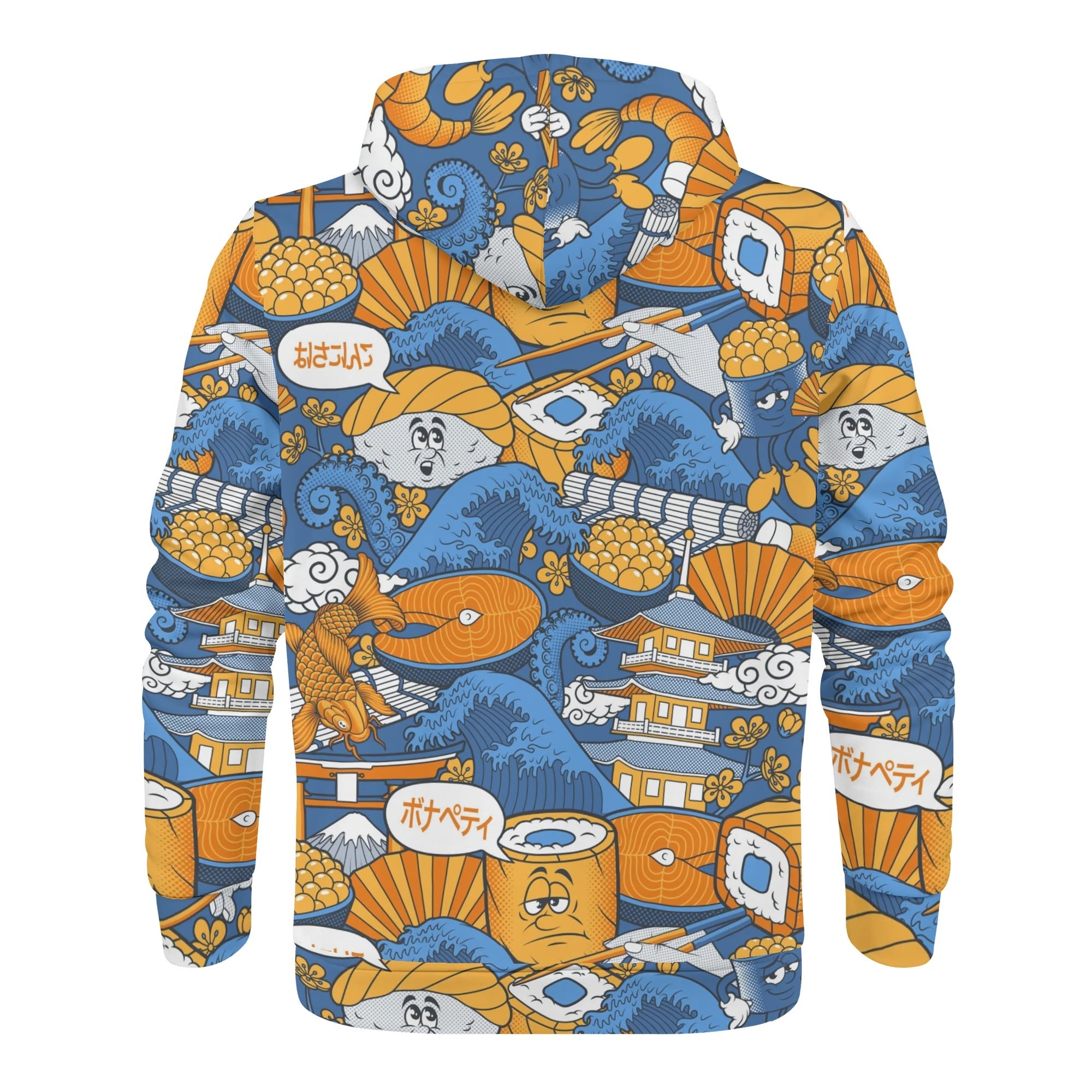 Men's Allover Print Zip-Up Hoodie - Sushi (Blue)