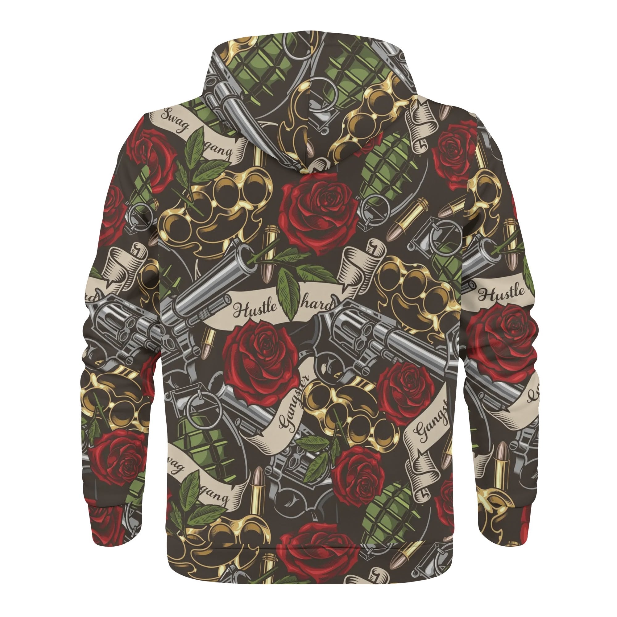 Men's Allover Print Zip-Up Hoodie - Steel Roses