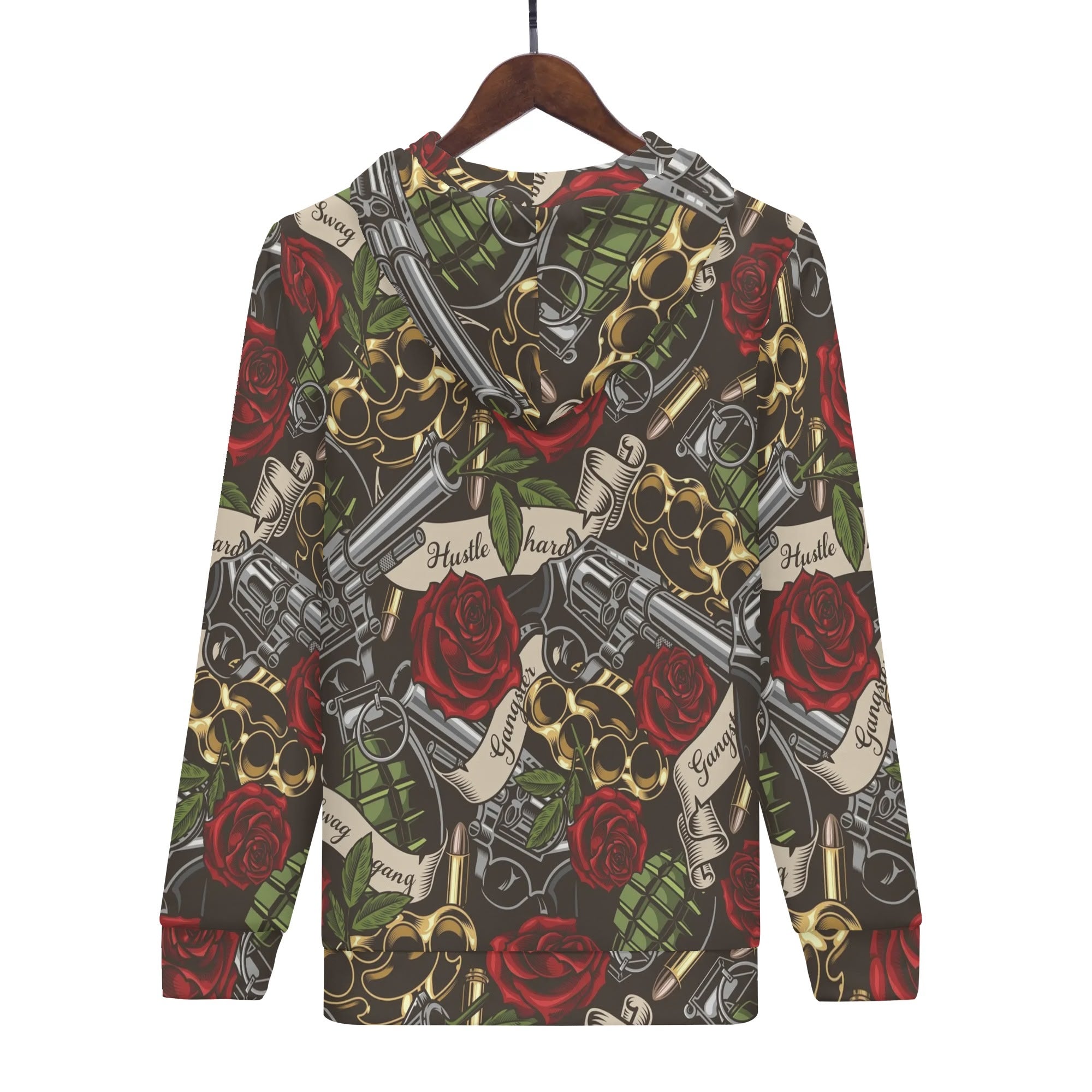 Men's Allover Print Zip-Up Hoodie - Steel Roses