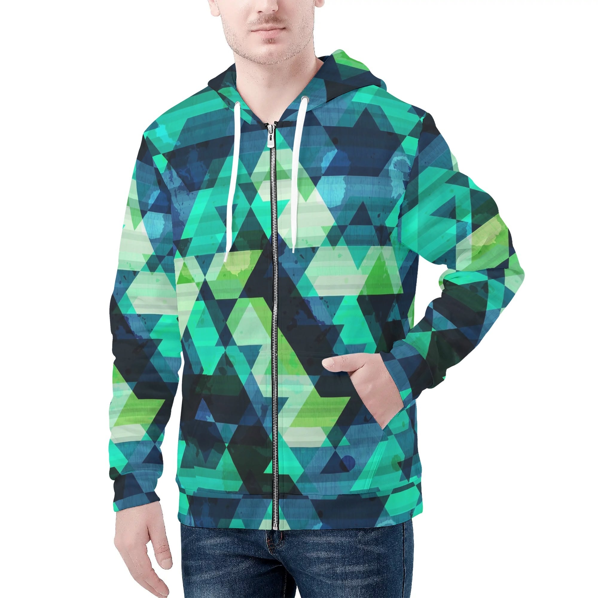 Men's Allover Print Zip-Up Hoodie - Netrunner