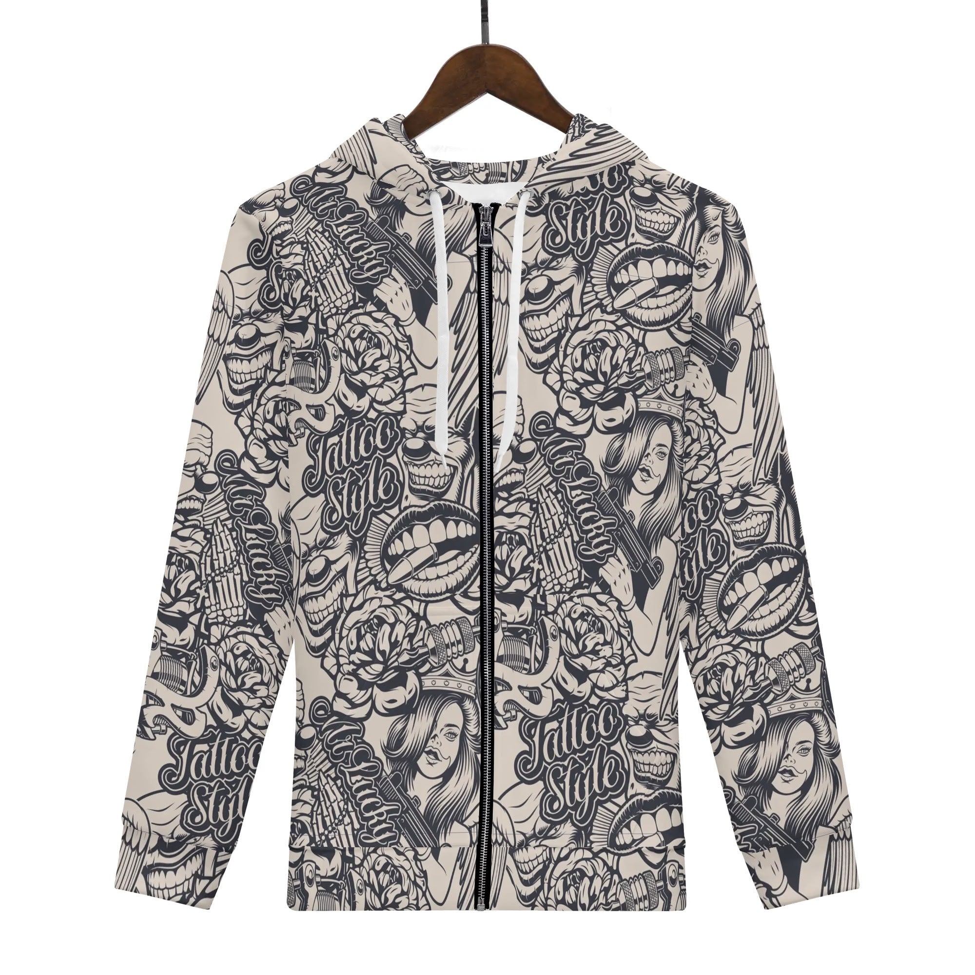 Men's Allover Print Zip-Up Hoodie - Tattoo