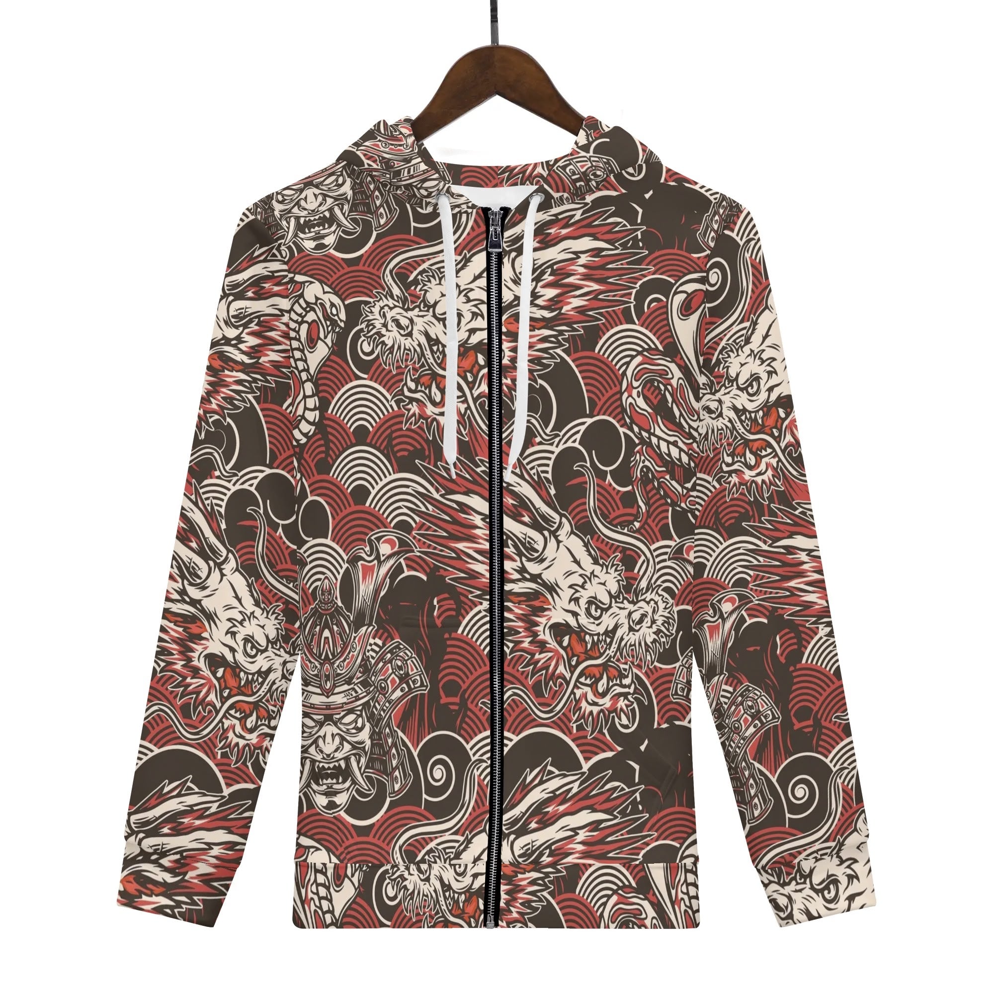 Men's Allover Print Zip-Up Hoodie - Dragon