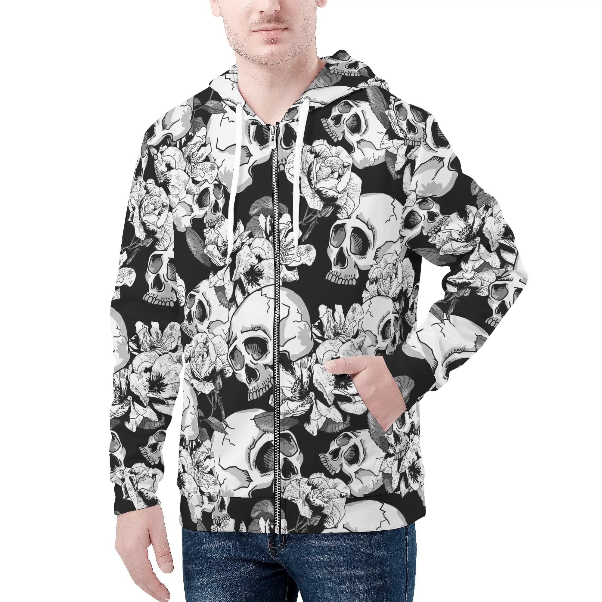 Men's Allover Print Zip-Up Hoodie - Mortus