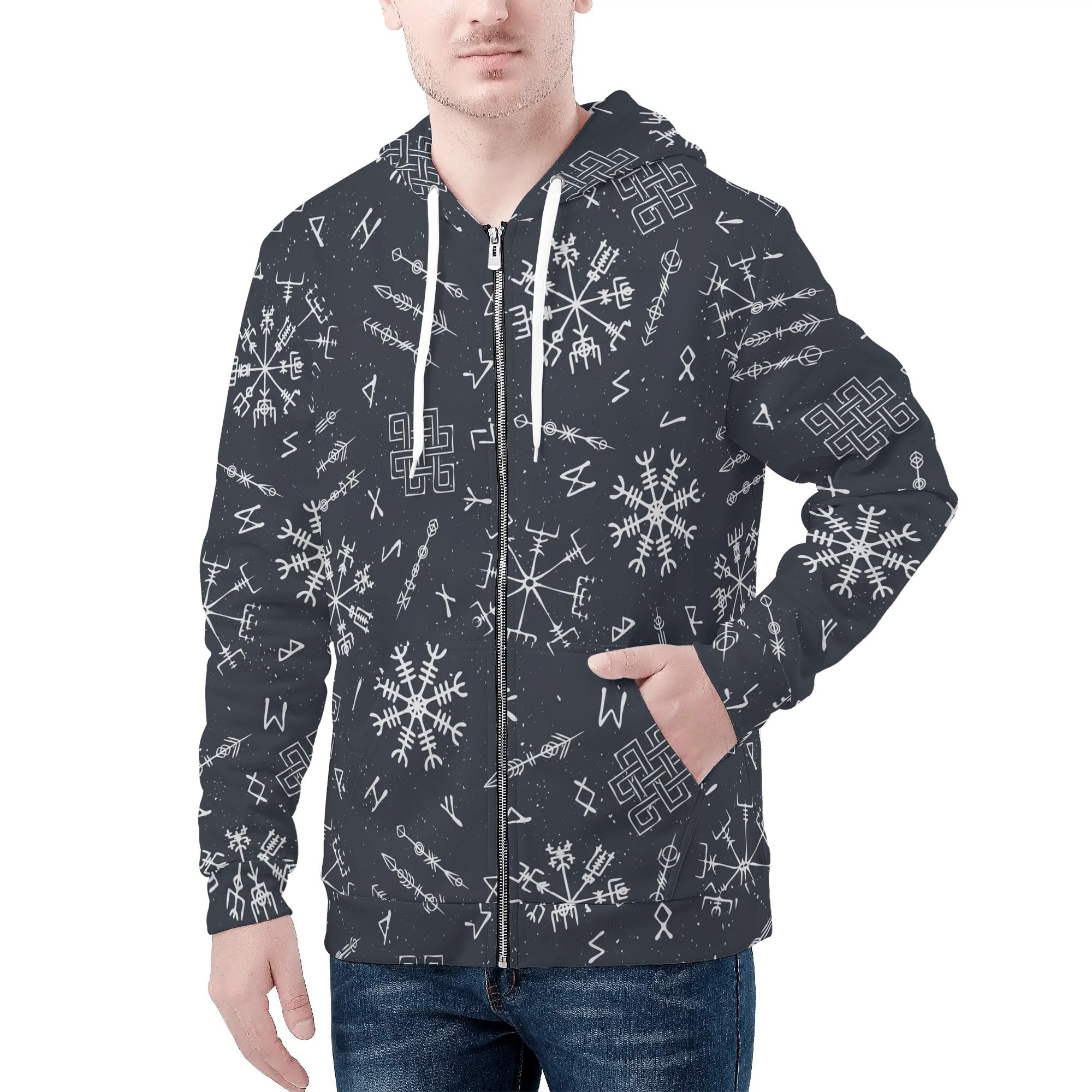 Men's Allover Print Zip-Up Hoodie - Vikingskagr