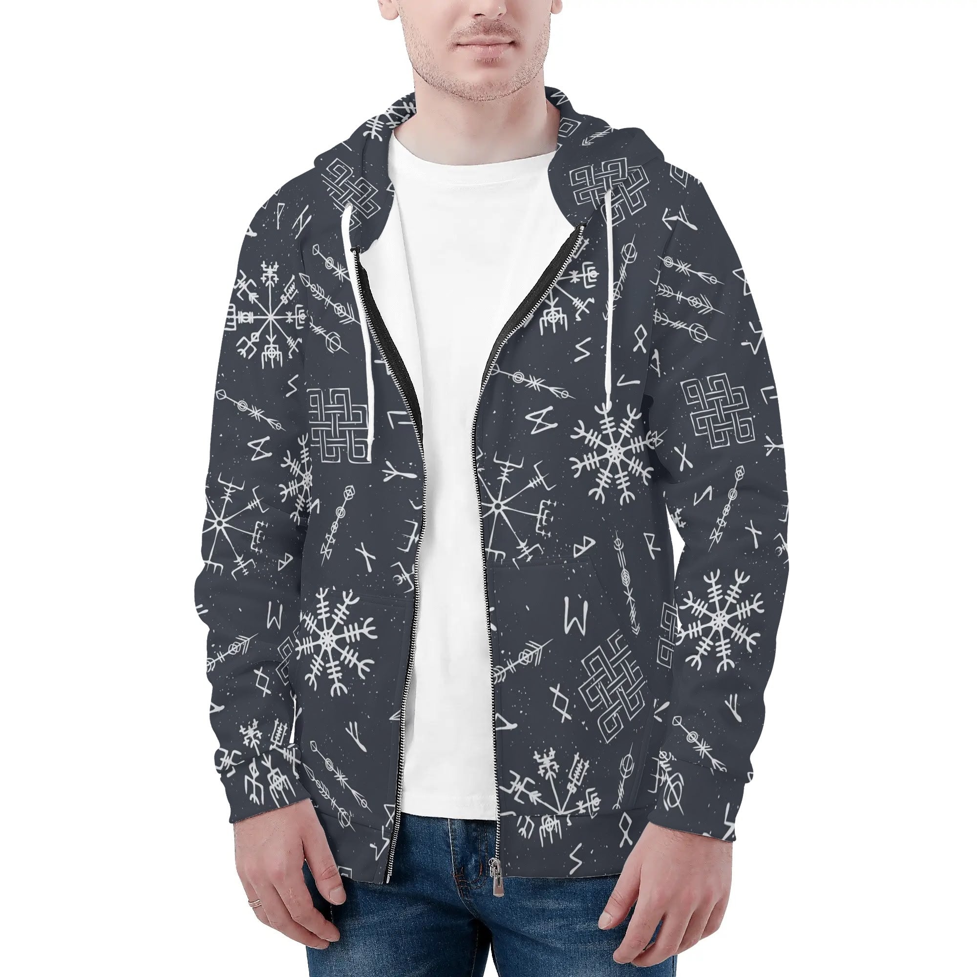 Men's Allover Print Zip-Up Hoodie - Vikingskagr