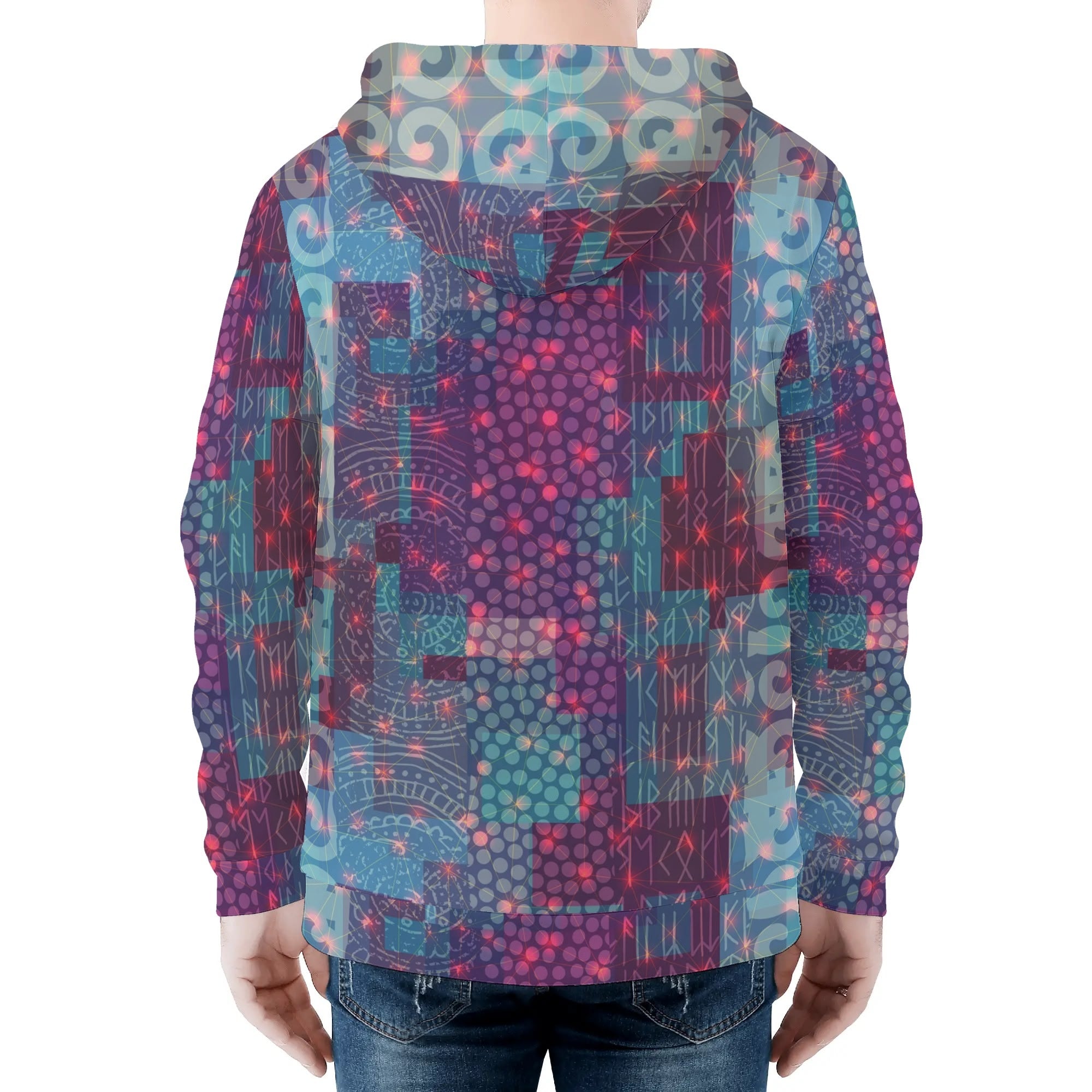 Men's Allover Print Zip-Up Hoodie - Runes (Purple)