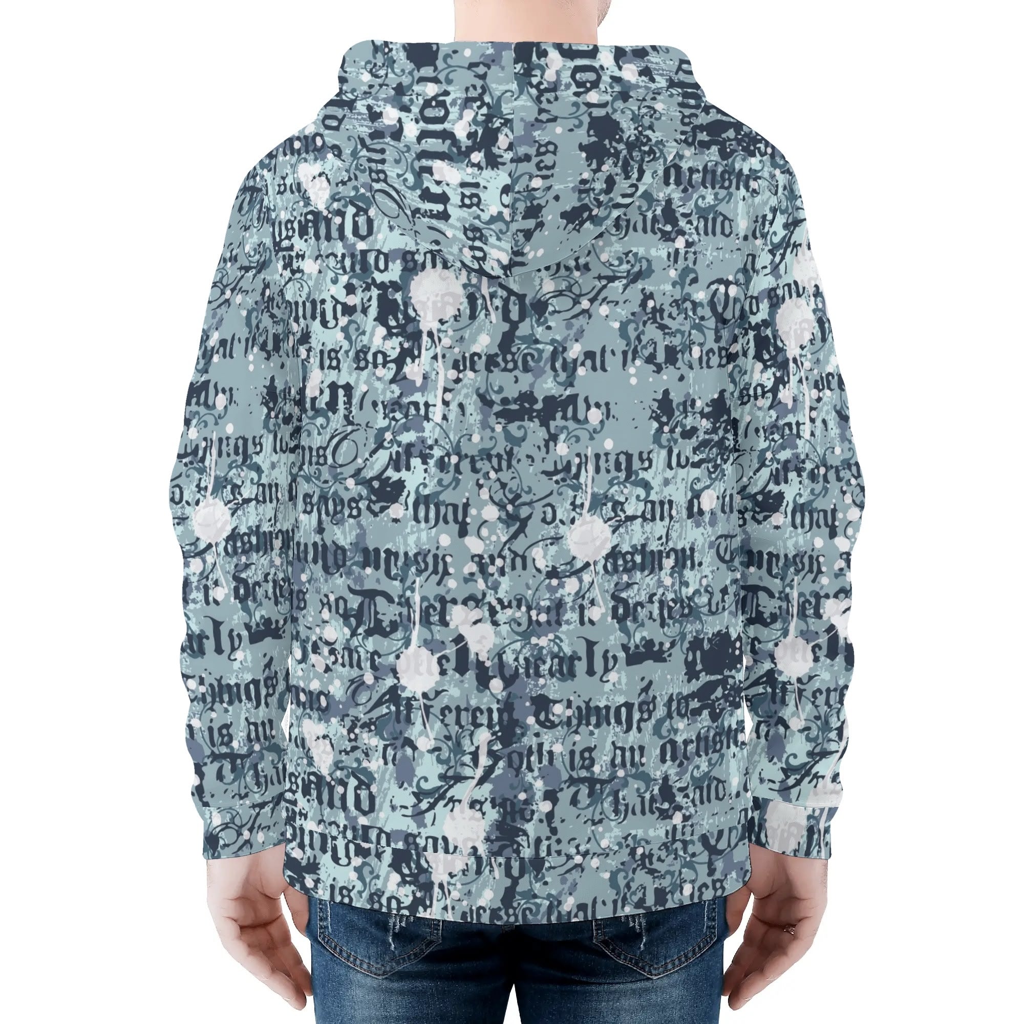 Men's Allover Print Zip-Up Hoodie - Blue Gothic