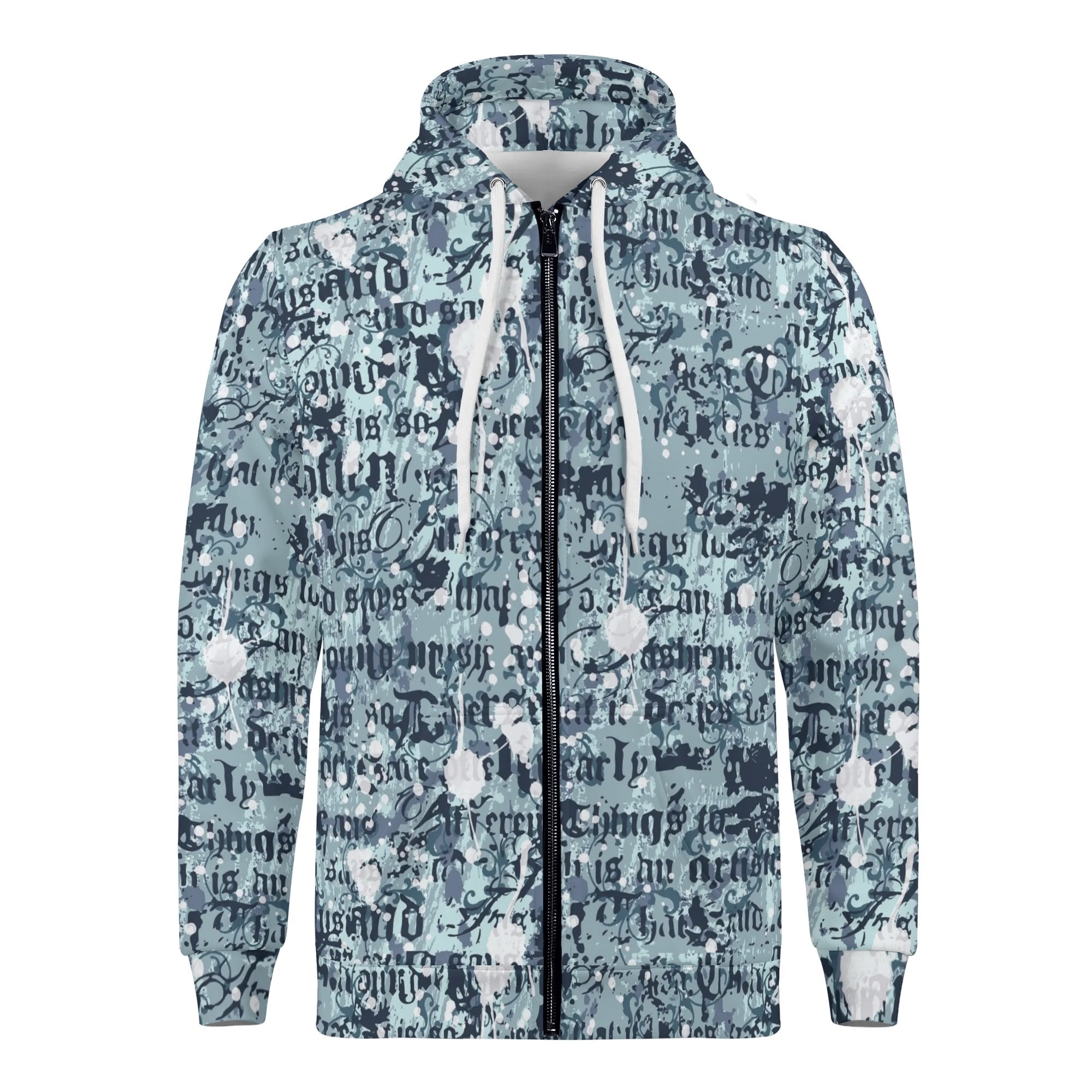 Men's Allover Print Zip-Up Hoodie - Blue Gothic