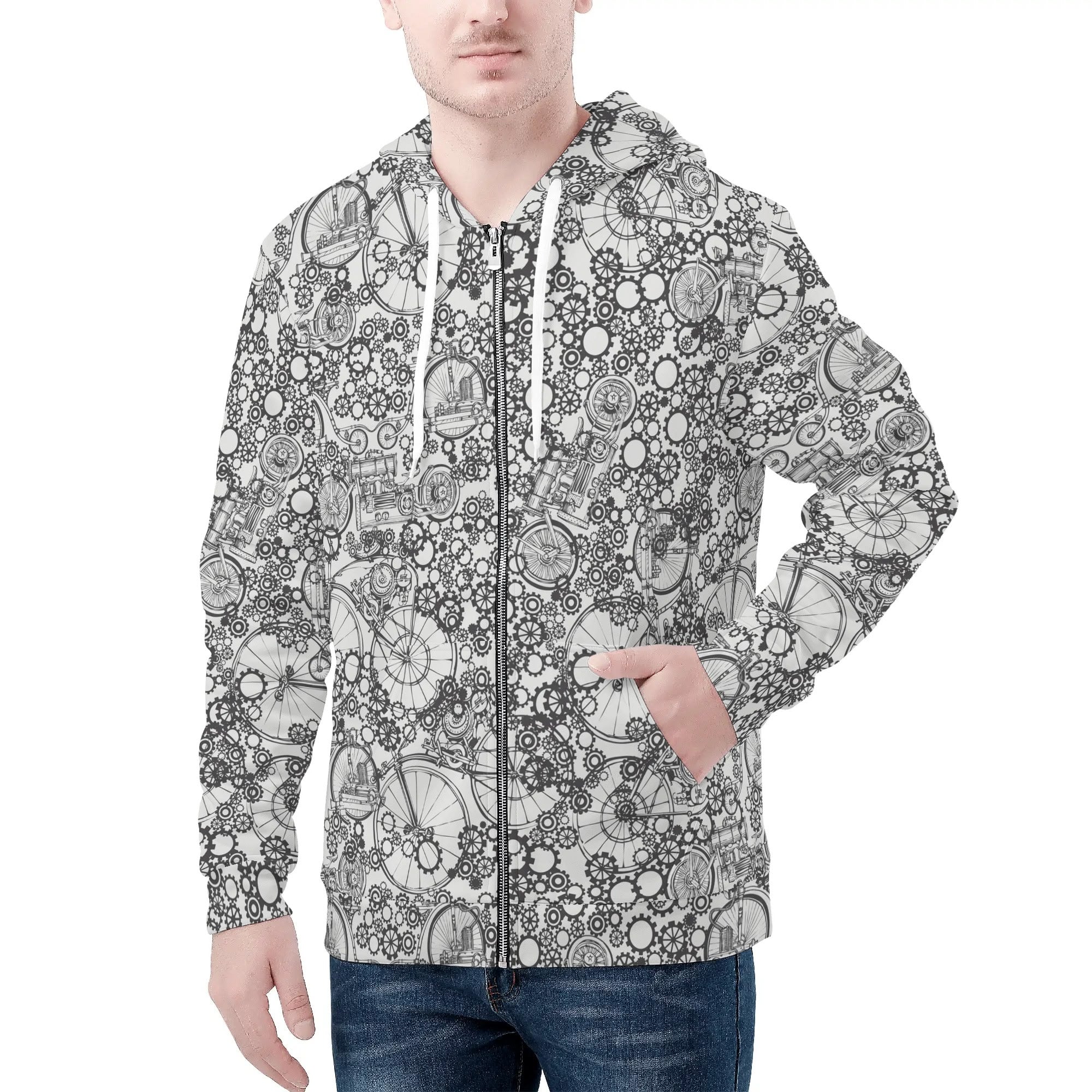 Men's Allover Print Zip-Up Hoodie - Steampunk