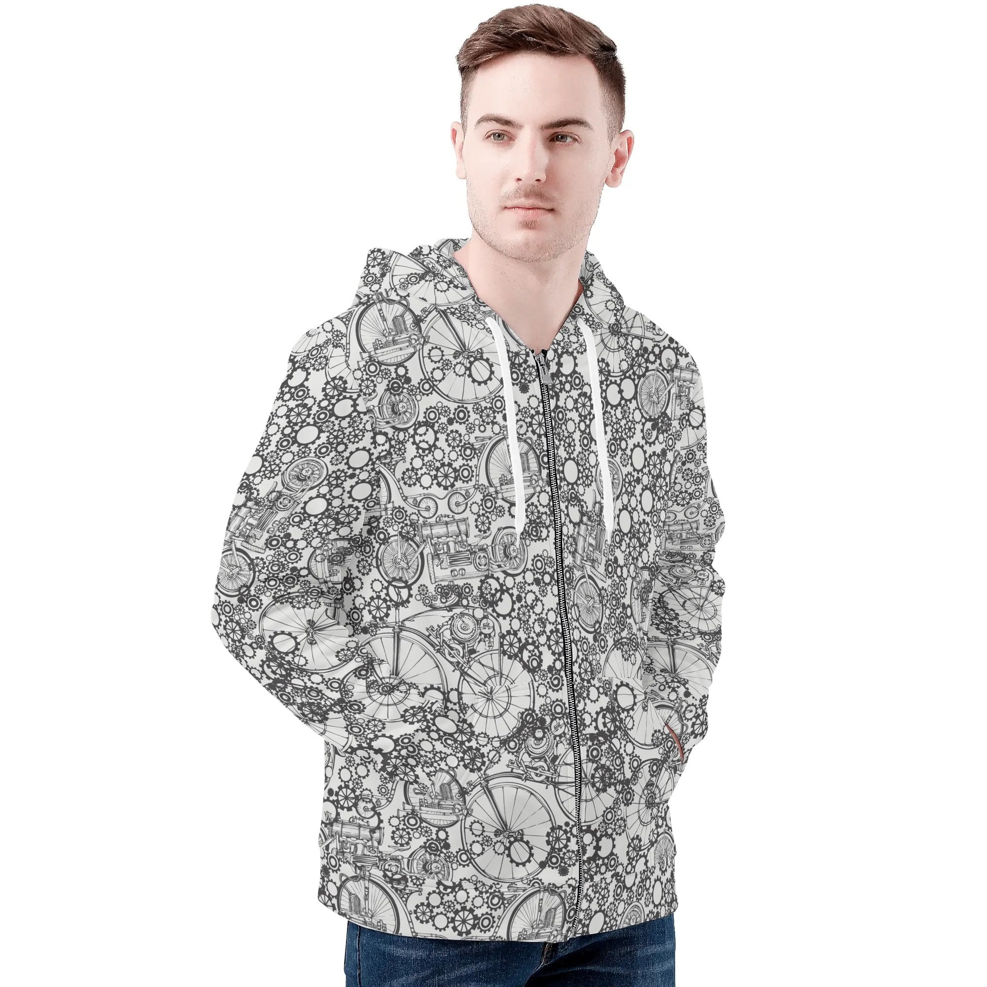 Men's Allover Print Zip-Up Hoodie - Steampunk