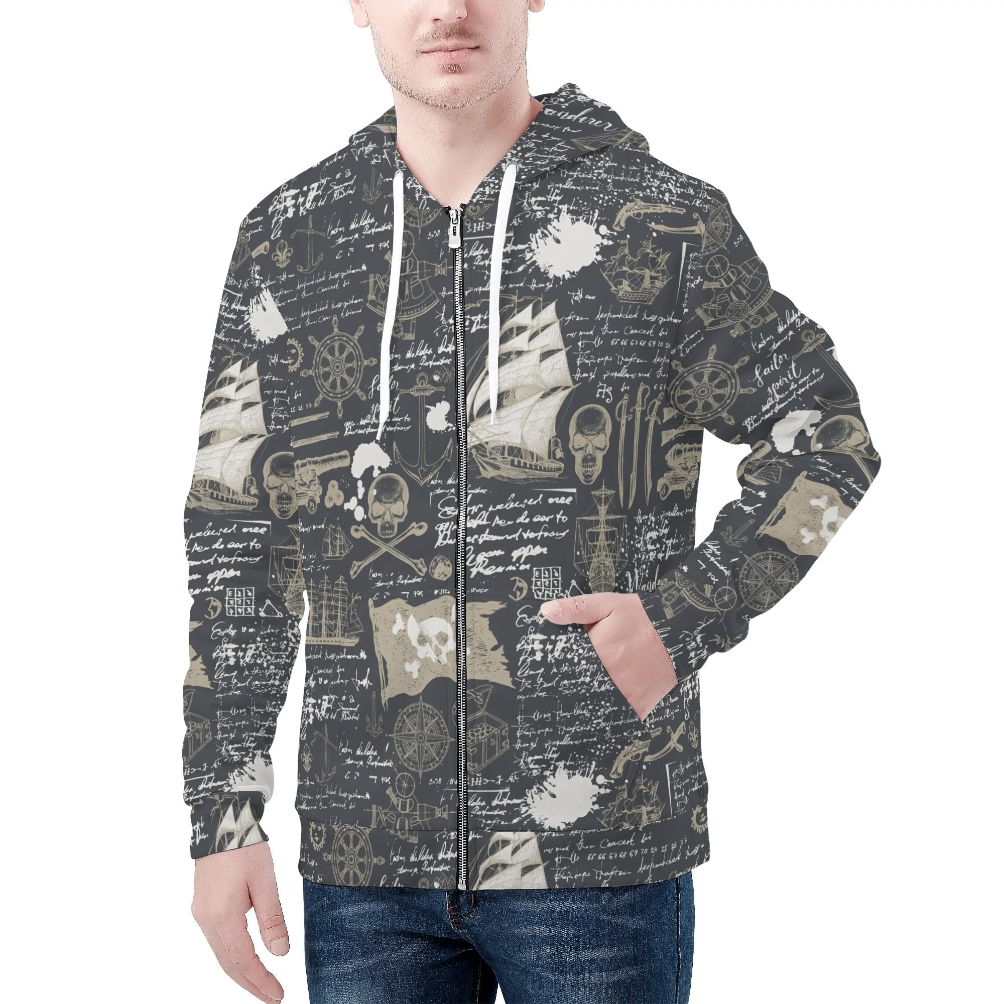 Men's Allover Print Zip-Up Hoodie - Blackbeard's Ghost