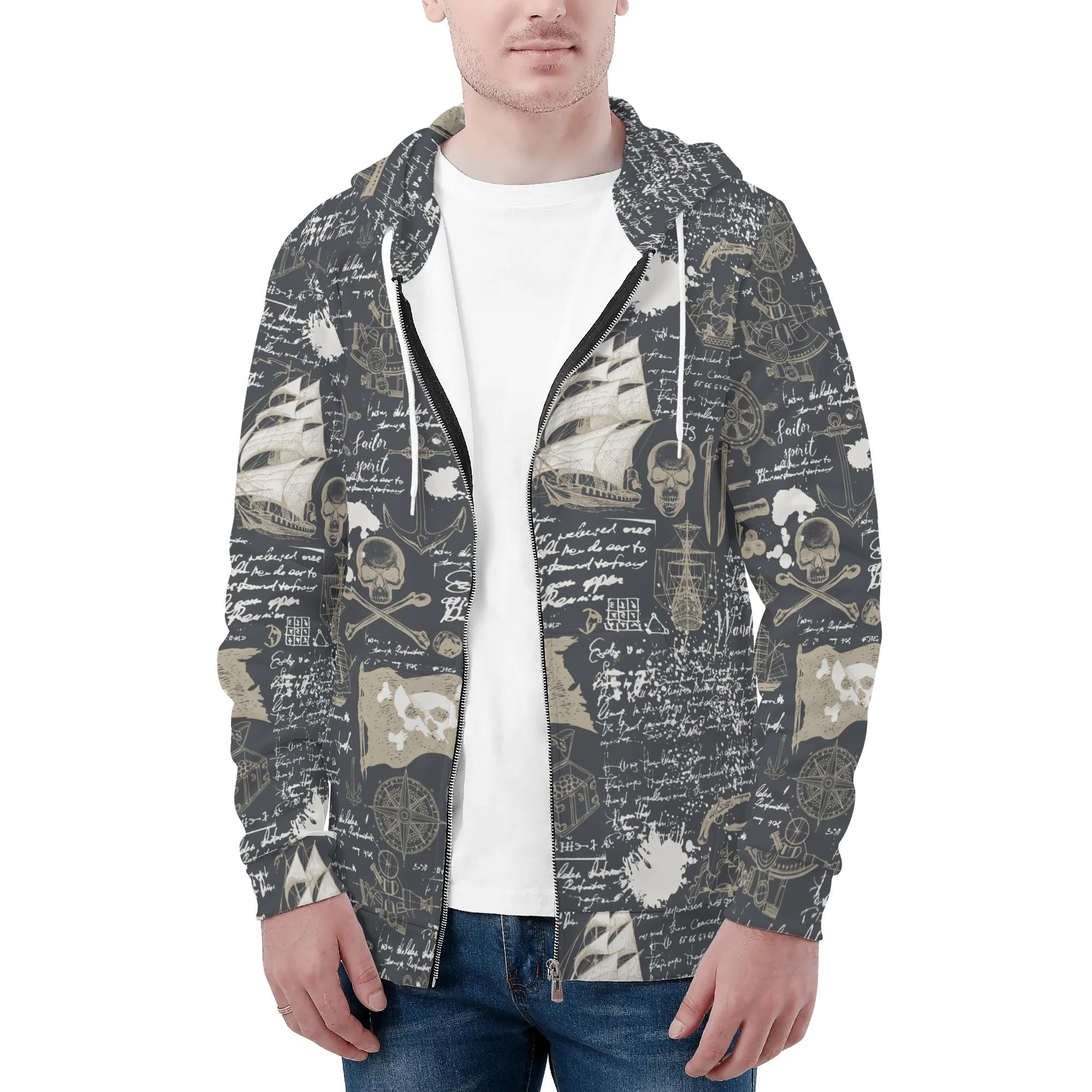 Men's Allover Print Zip-Up Hoodie - Blackbeard's Ghost