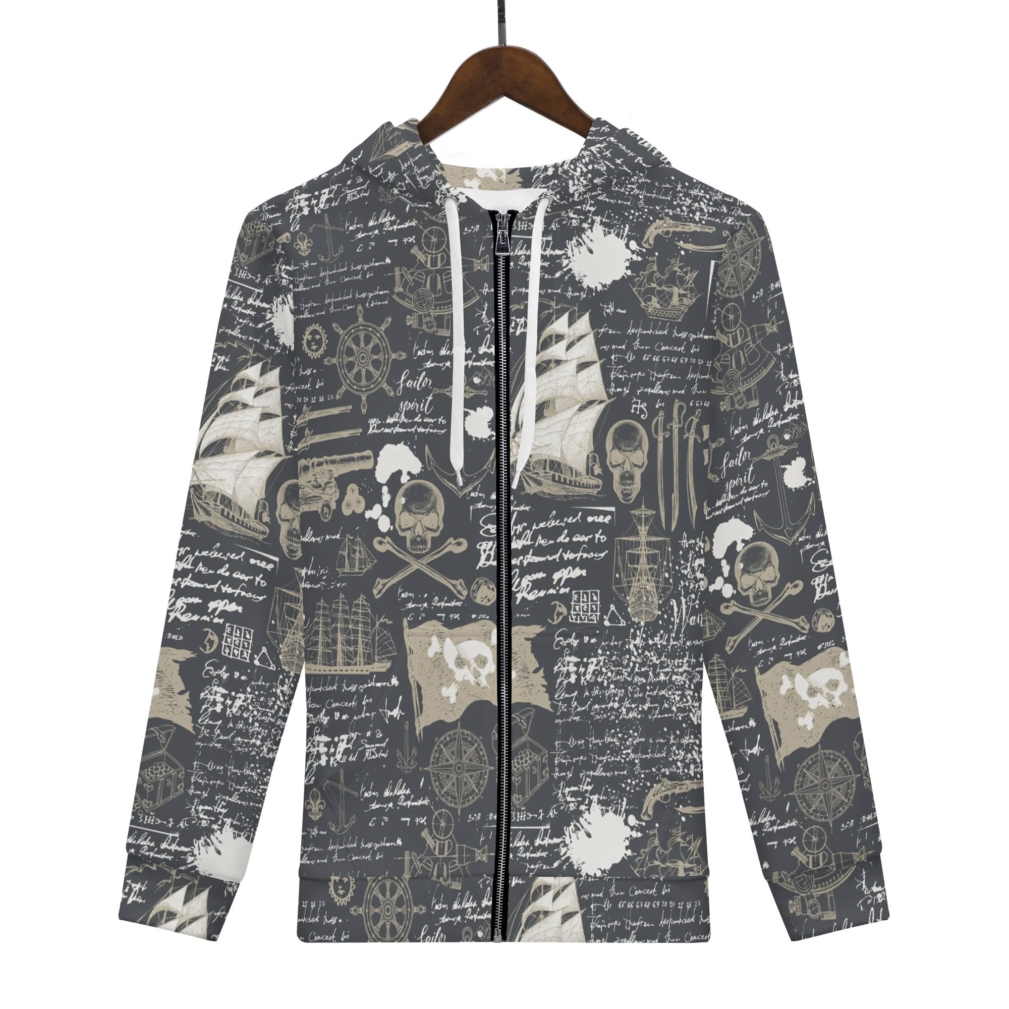 Men's Allover Print Zip-Up Hoodie - Blackbeard's Ghost