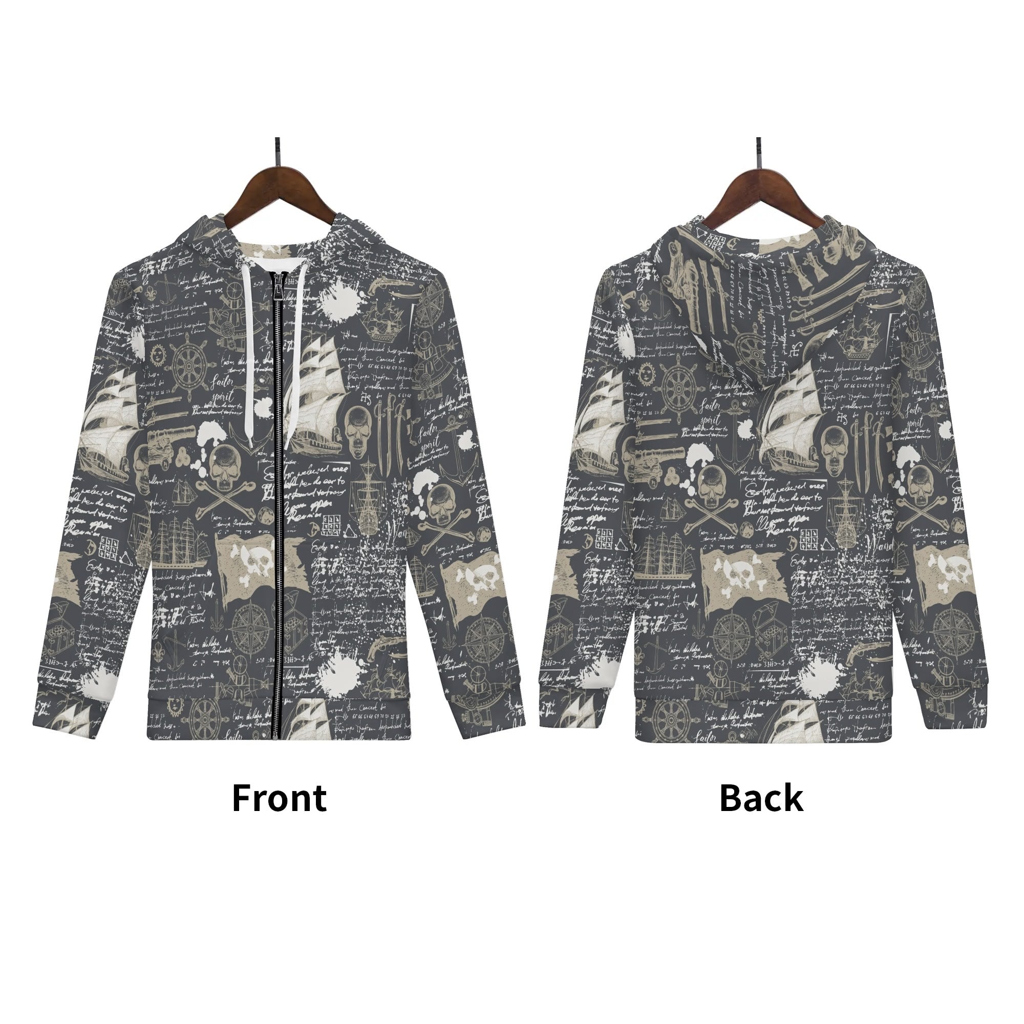 Men's Allover Print Zip-Up Hoodie - Blackbeard's Ghost