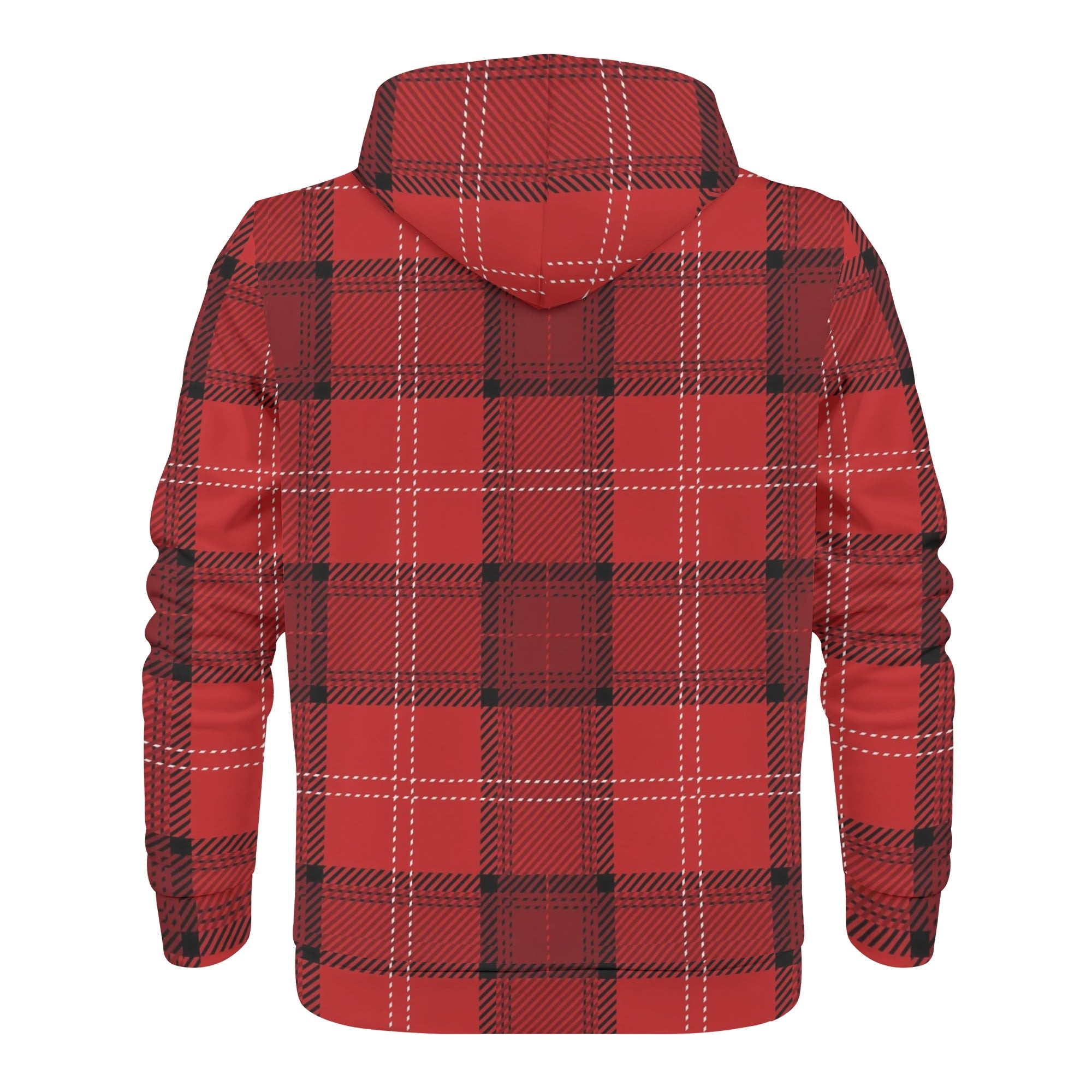 Men's Allover Print Zip-Up Hoodie - Red Plaid