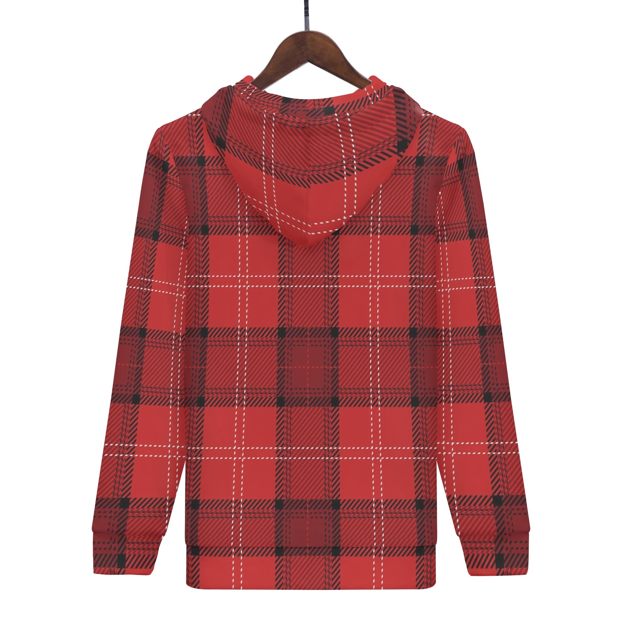 Men's Allover Print Zip-Up Hoodie - Red Plaid